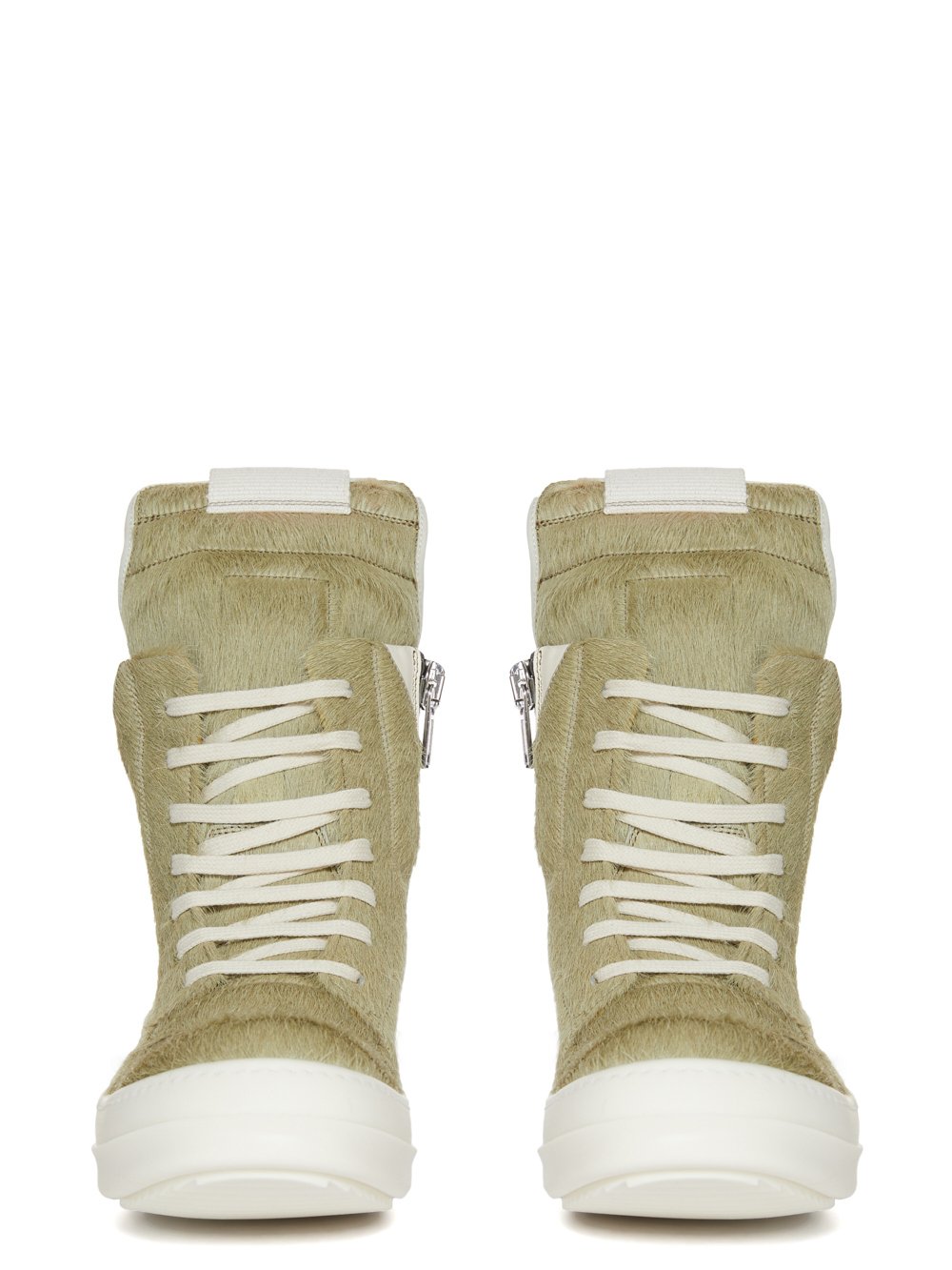 RICK OWENS FW23 LUXOR RUNWAY GEOBASKET IN DIRTY ACID UNSHAVED COW LEATHER AND FULL GRAIN CALF LEATHER