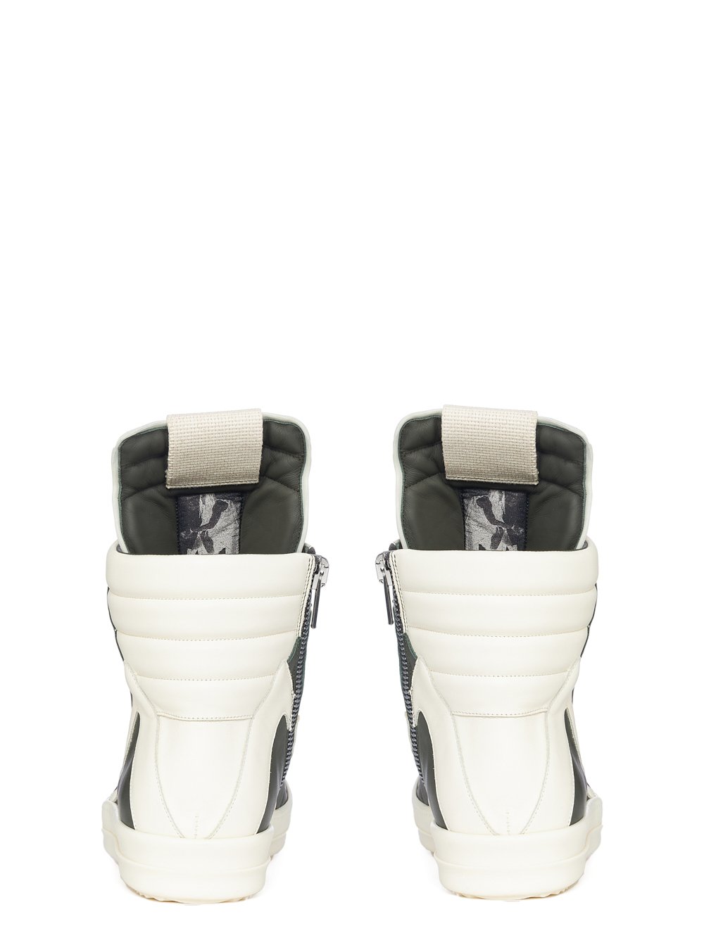 RICK OWENS FW23 LUXOR GEOBASKET IN FOREST CORTINA GREASE CALF LEATHER AND FULL GRAIN CALF LEATHER 