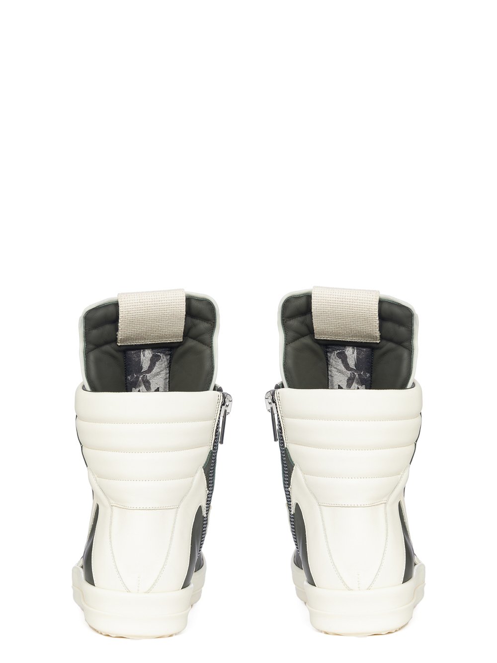 RICK OWENS FW23 LUXOR GEOBASKET IN FOREST CORTINA GREASE CALF LEATHER AND FULL GRAIN CALF LEATHER 