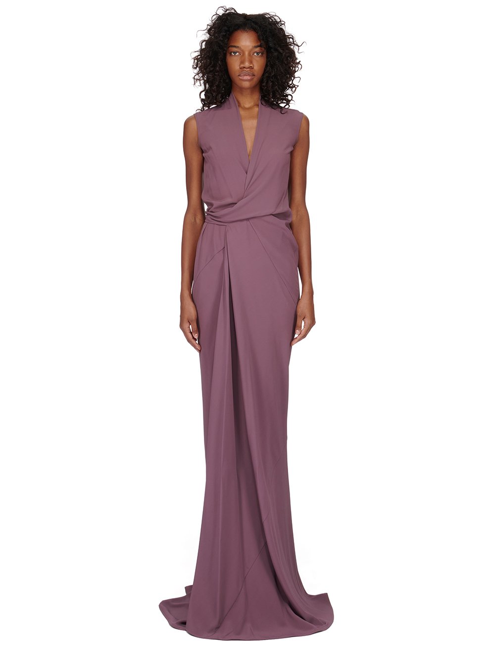 RICK OWENS FW23 LUXOR SL LONG WRAP GOWN IN AMETHYST PURPLE COCOON CREPE