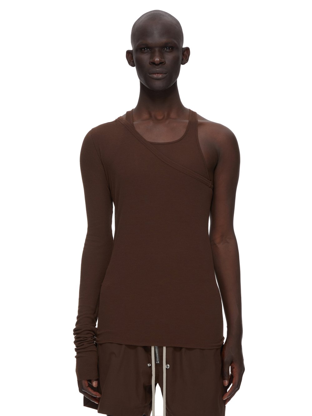 RICK OWENS FW23 LUXOR ZIGGY BANANA TANK IN BROWN VISCOSE SILK RIB JERSEY RICK OWENS FW23 LUXOR ZIGGY BANANA TANK IN BROWN VISCOSE SILK RIB JERSEY
