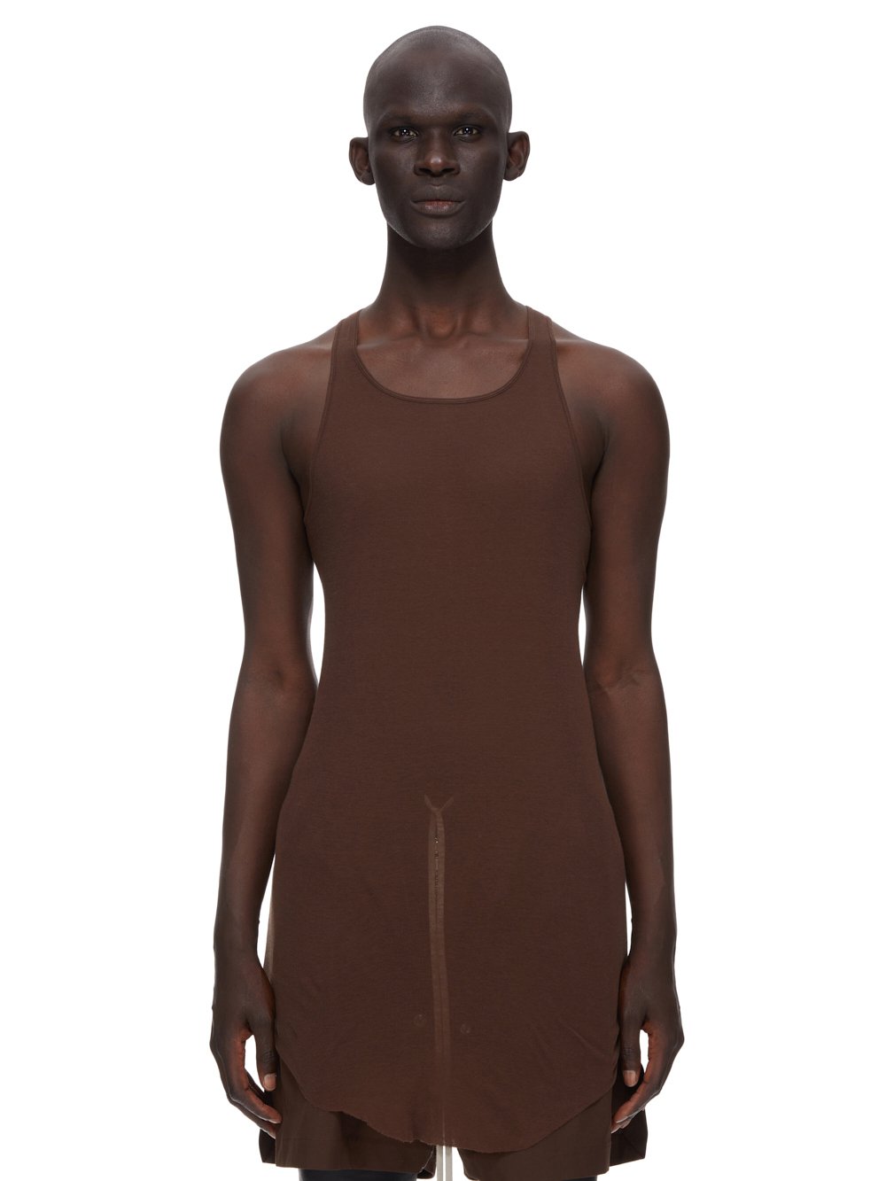 RICK OWENS FW23 LUXOR BASIC RIB TANK IN BROWN MINI RIB JERSEY