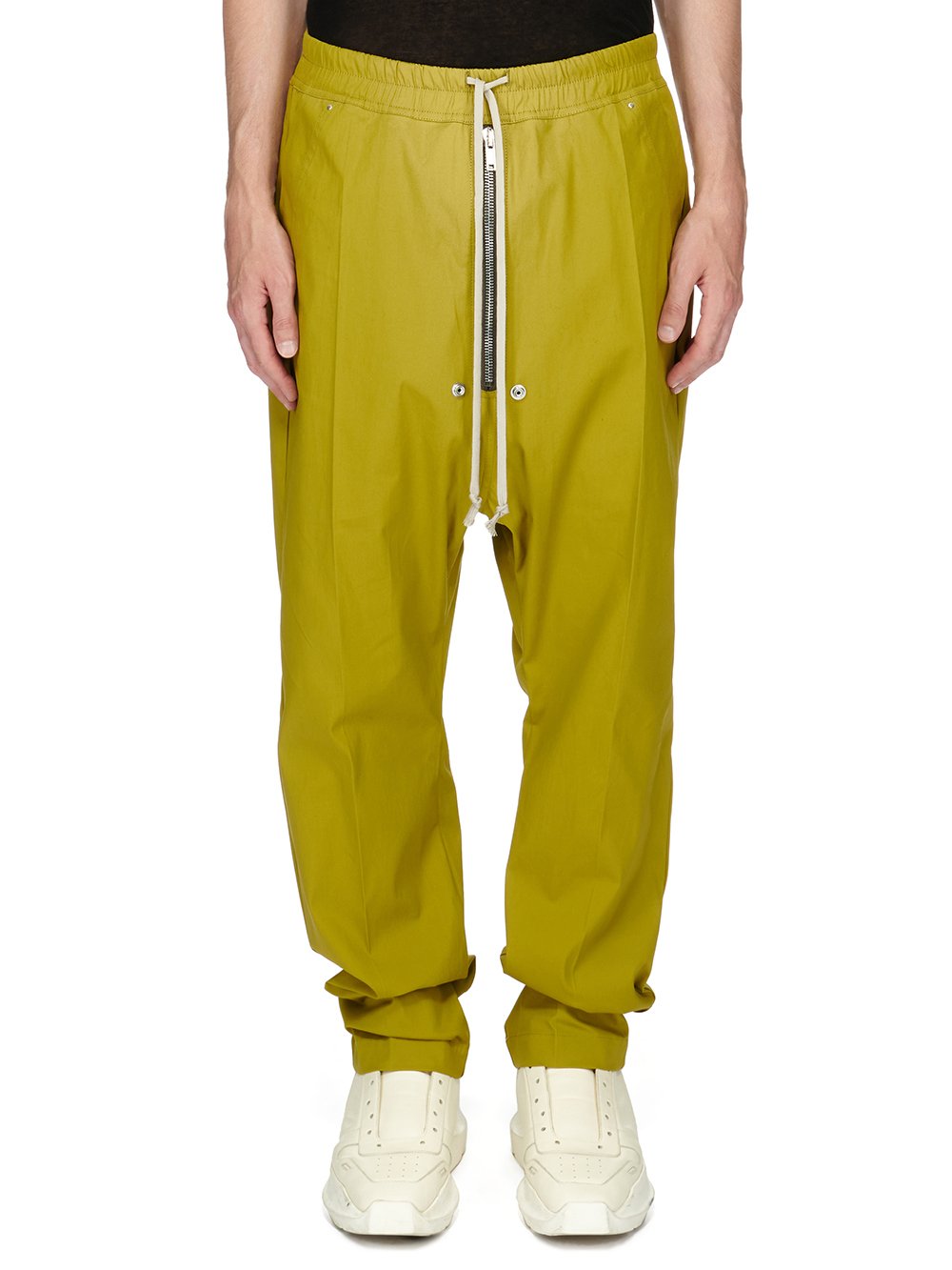 RICK OWENS FW23 LUXOR BELA PANTS IN ACID YELLOW HEAVY COTTON POPLIN