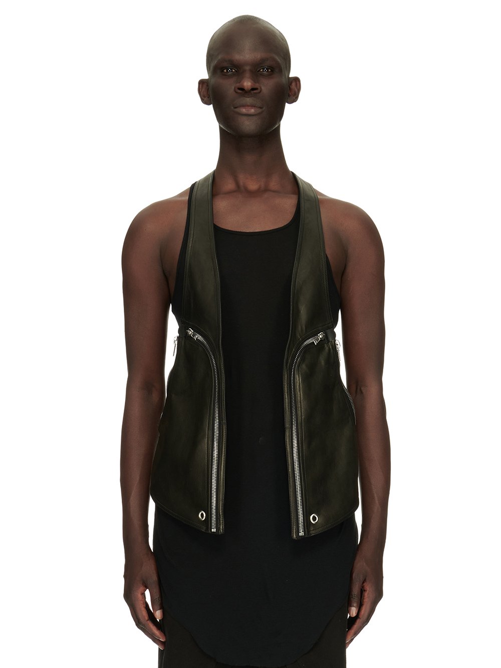 RICK OWENS FW23 LUXOR BAUHAUS VEST IN BLACK VEG NAPPA LAMB