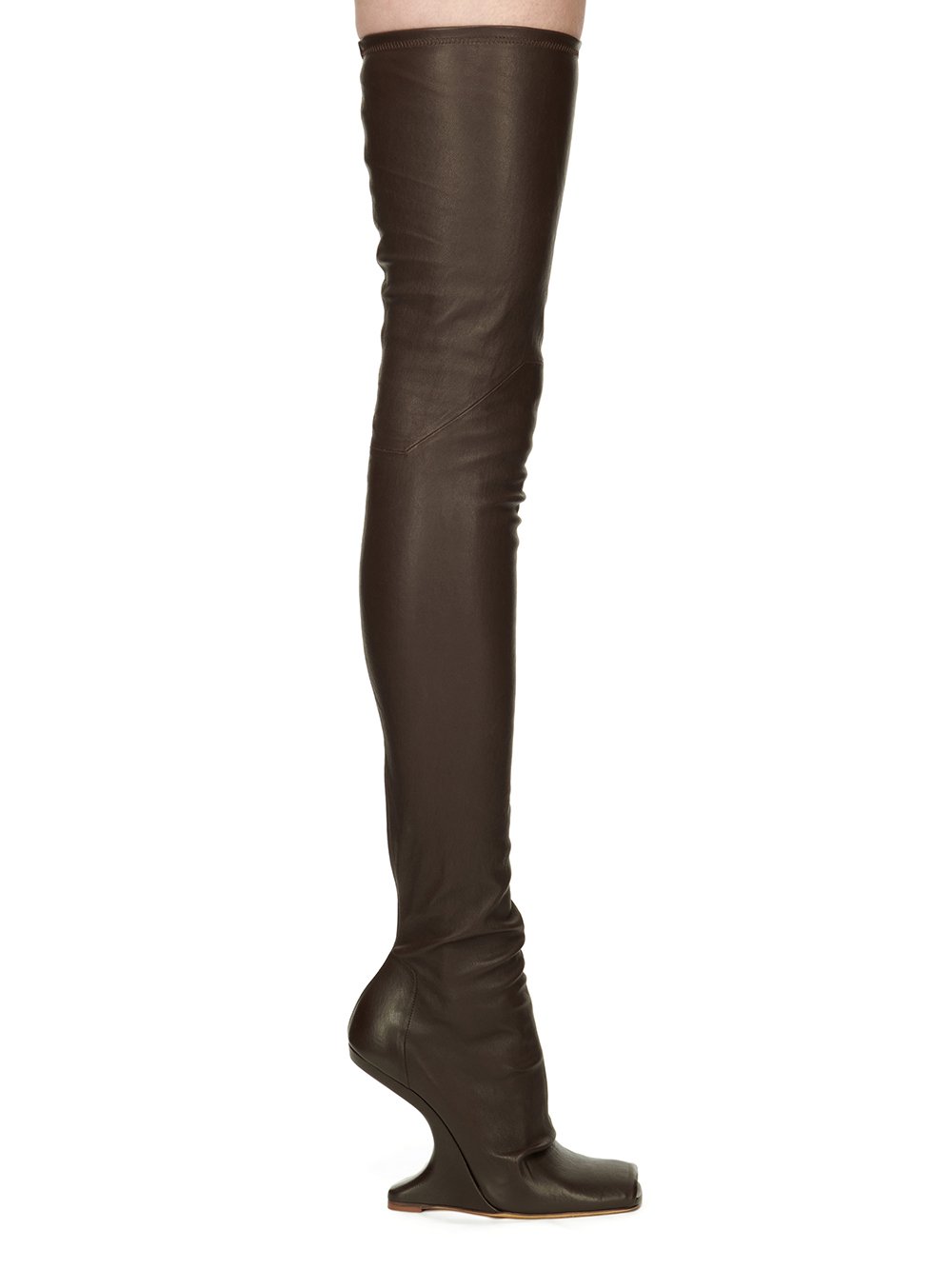 RICK OWENS FW23 LUXOR CANTILEVER 11 THIGH HIGH IN BROWN STRETCH LAMB LEATHER