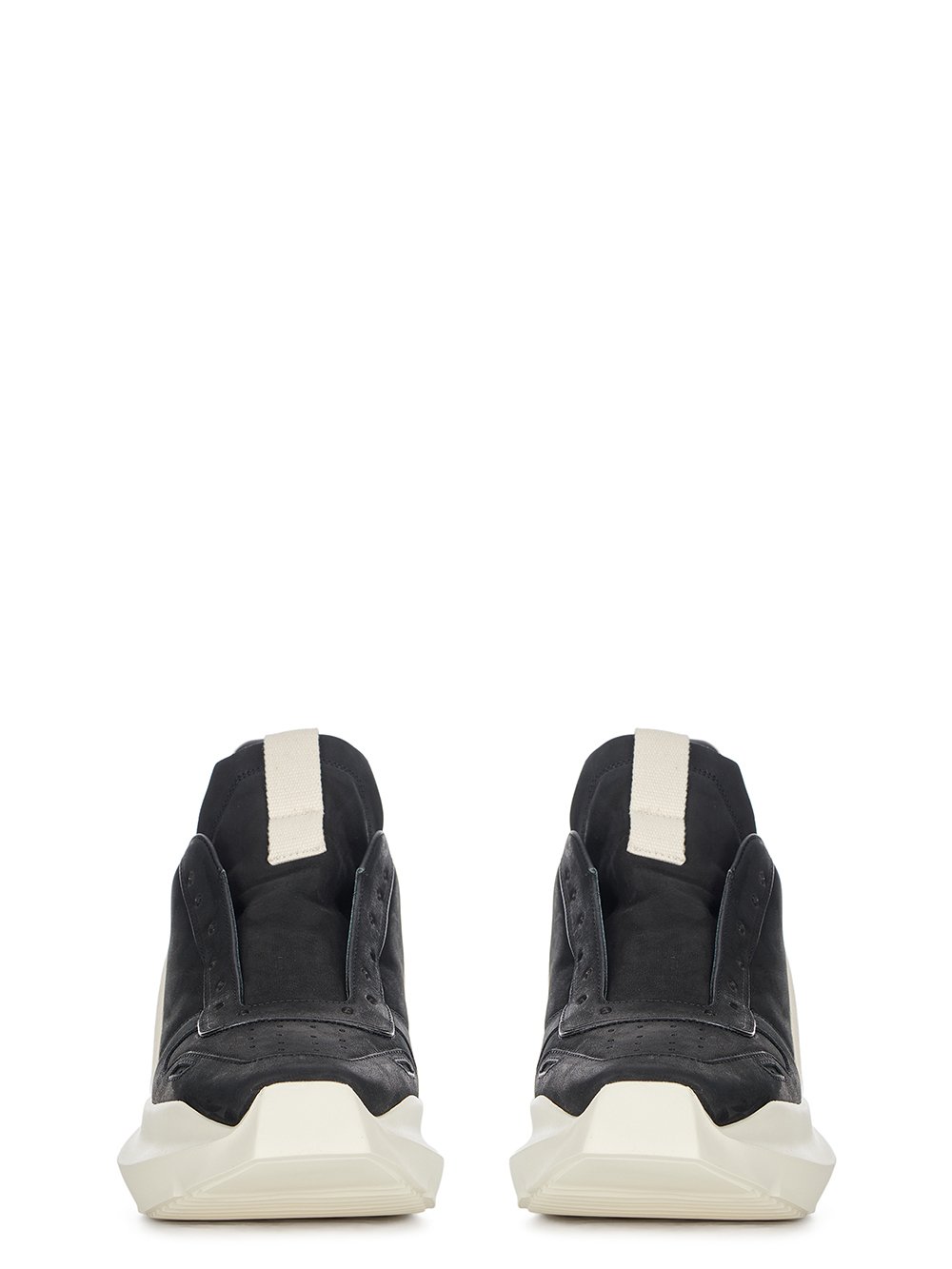 RICK OWENS FW23 LUXOR RUNWAY GETH RUNNER IN BLACK AND MILK GREYWOLF NUBUCK AND FULL GRAIN CALF LEATHER