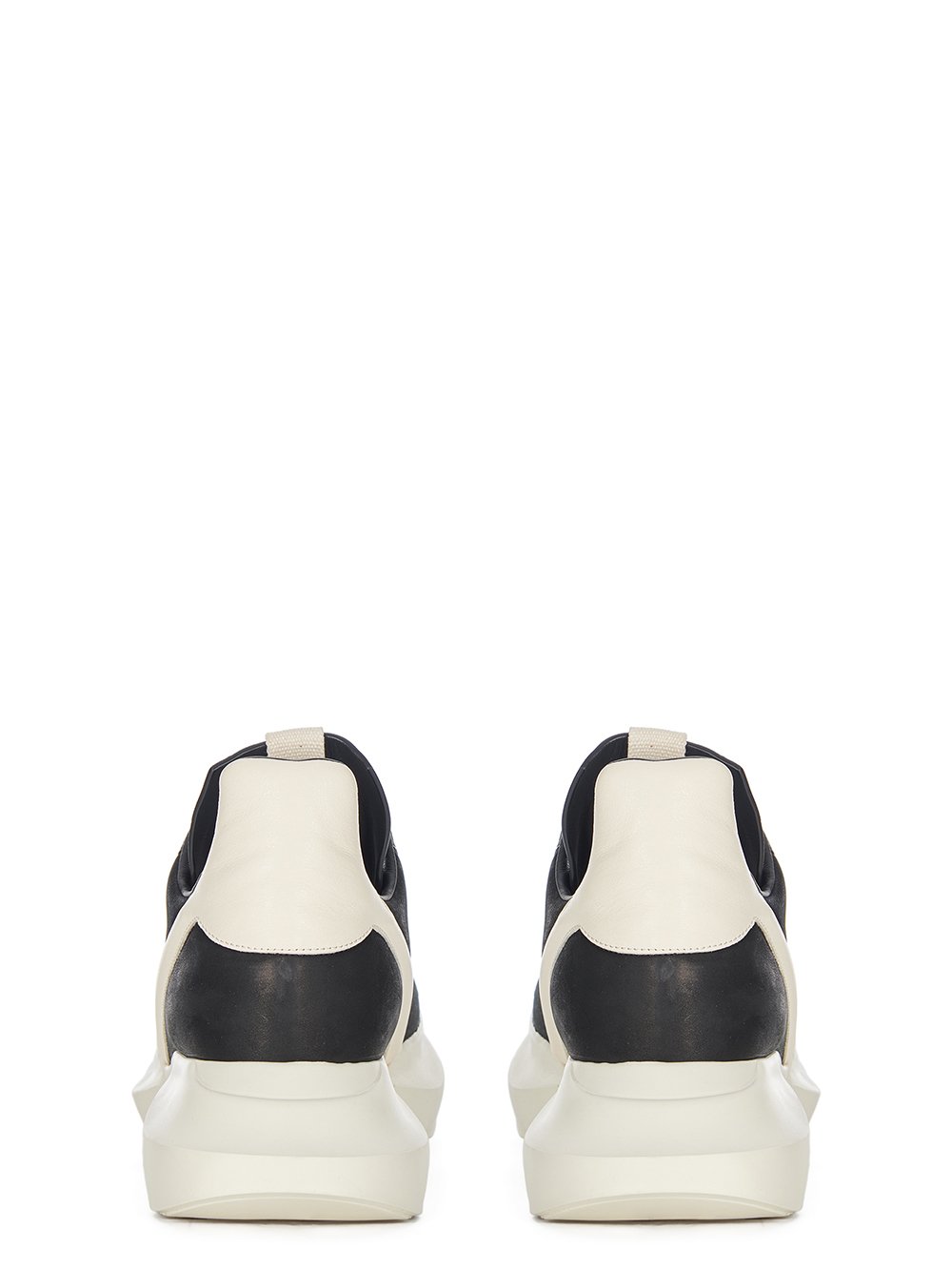 RICK OWENS FW23 LUXOR RUNWAY GETH RUNNER IN BLACK AND MILK GREYWOLF NUBUCK AND FULL GRAIN CALF LEATHER