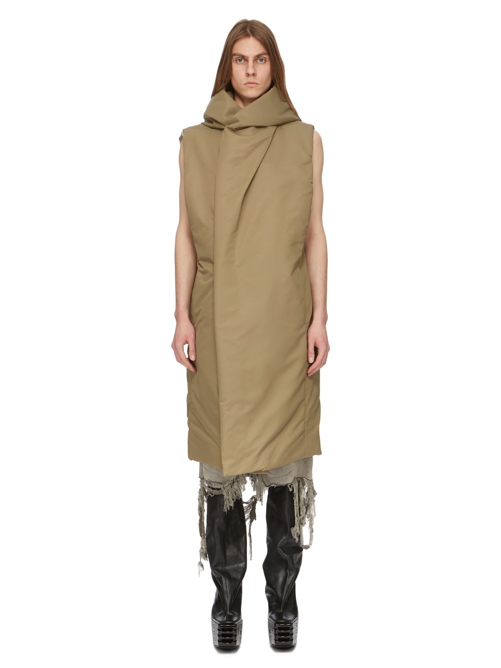 RICK OWENS FW23 LUXOR RUNWAY HOODED LINER IN PALE GREEN RECYCLED BOMBER