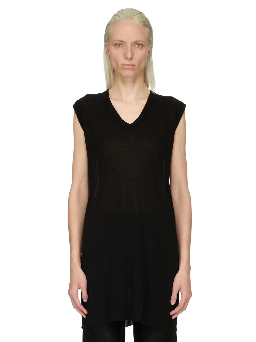 RICK OWENS FOREVER BASIC SL T IN BLACK VISCOSE SILK JERSEY