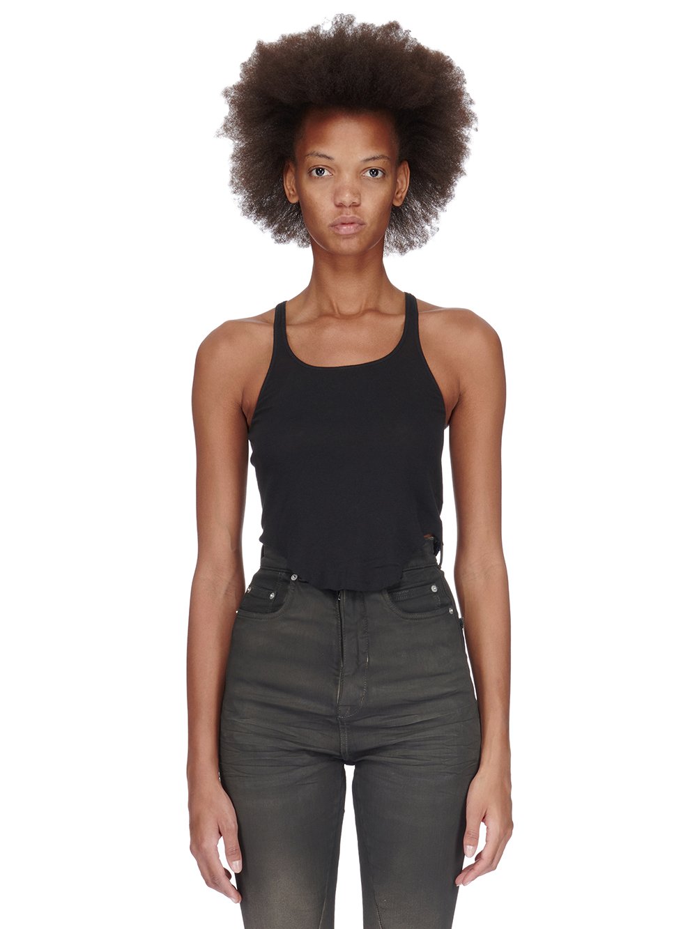 DRKSHDW FW23 LUXOR BASIC TANK CROPPED IN BLACK LIGHTWEIGHT COTTON GAUZE JERSEY 