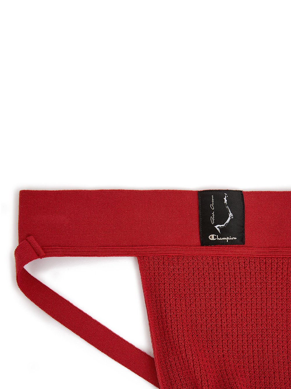 CHAMPION X RICK OWENS JOCKSTRAP IN CARNELIAN RED COTTON MESH JERSEY