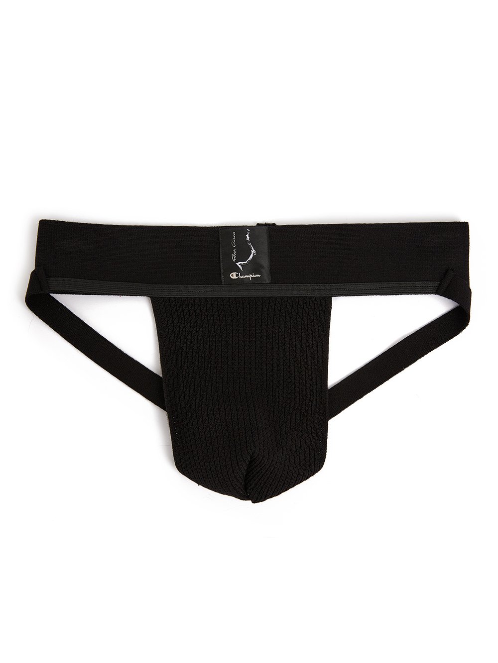 CHAMPION X RICK OWENS JOCKSTRAP IN BLACK COTTON MESH JERSEY