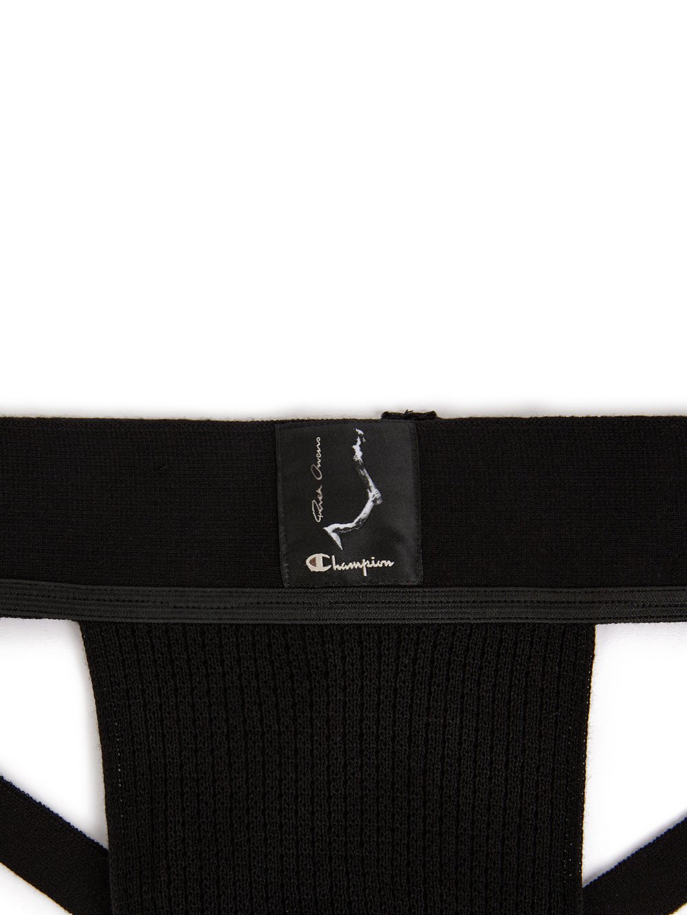 CHAMPION X RICK OWENS JOCKSTRAP IN BLACK COTTON MESH JERSEY