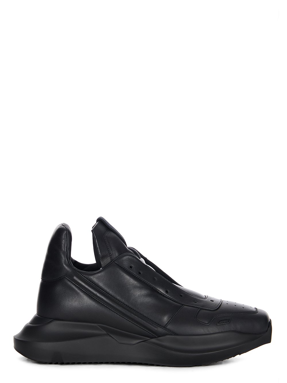 RICK OWENS FW23 LUXOR RUNWAY GETH RUNNER IN BLACK FULL GRAIN CALF LEATHER RICK OWENS FW23 LUXOR RUNWAY GETH RUNNER IN BLACK FULL GRAIN CALF LEATHER