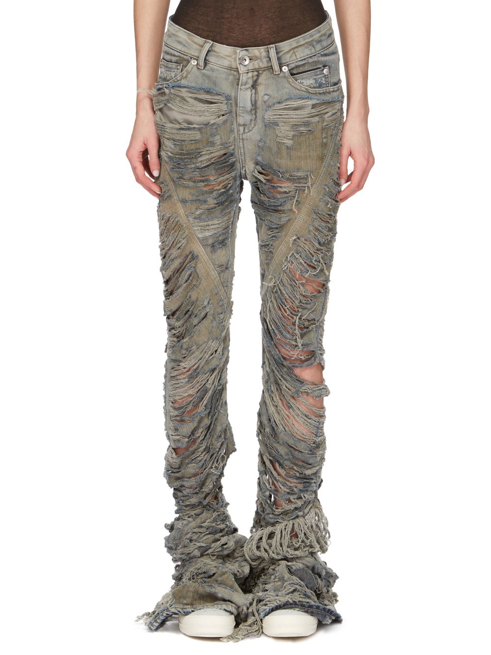 DRKSHDW FW23 LUXOR BIAS BOOTCUT IN 13OZ MINERAL PEARL SHREDDED DENIM