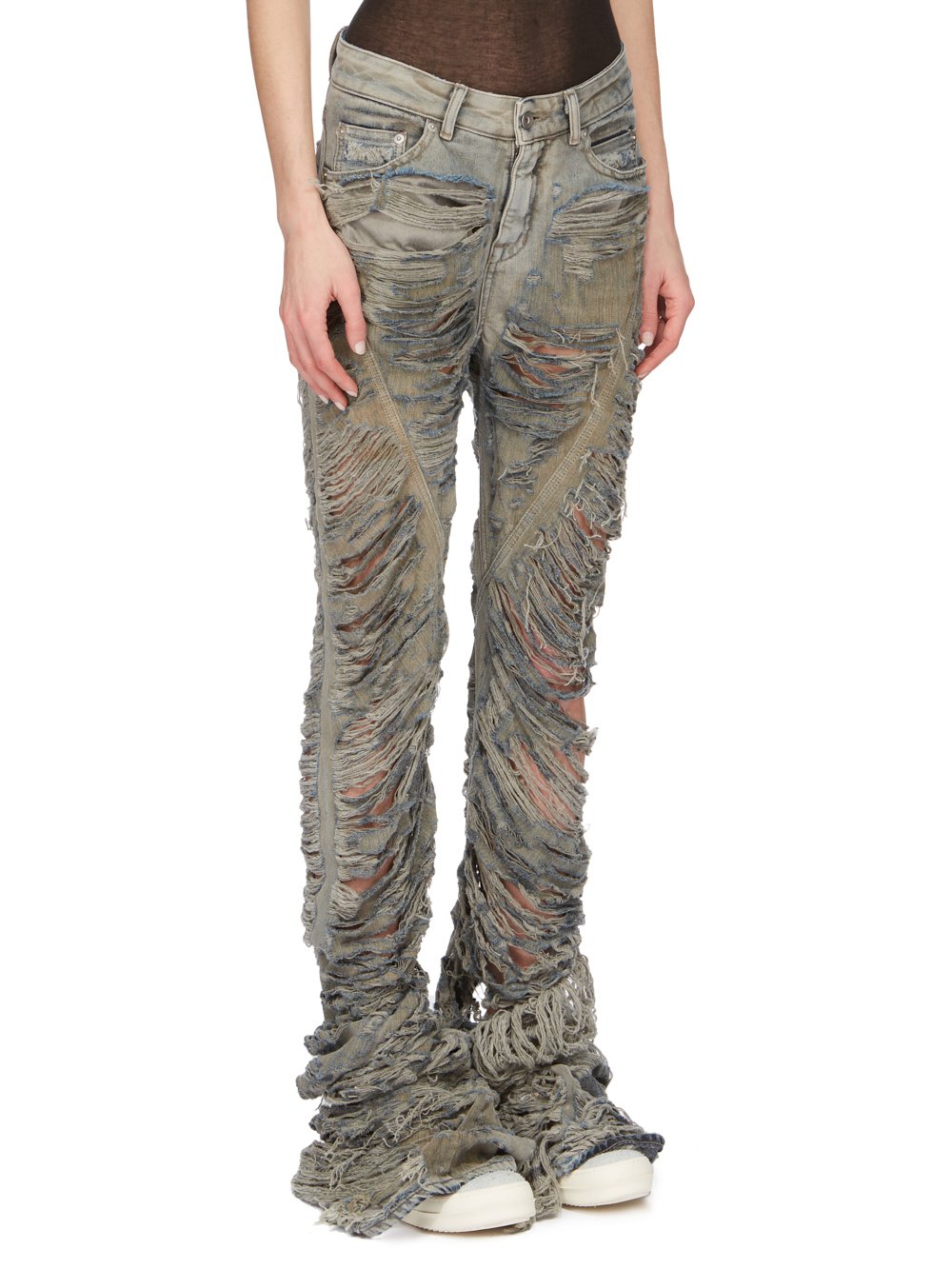 DRKSHDW FW23 LUXOR BIAS BOOTCUT IN 13OZ MINERAL PEARL SHREDDED DENIM