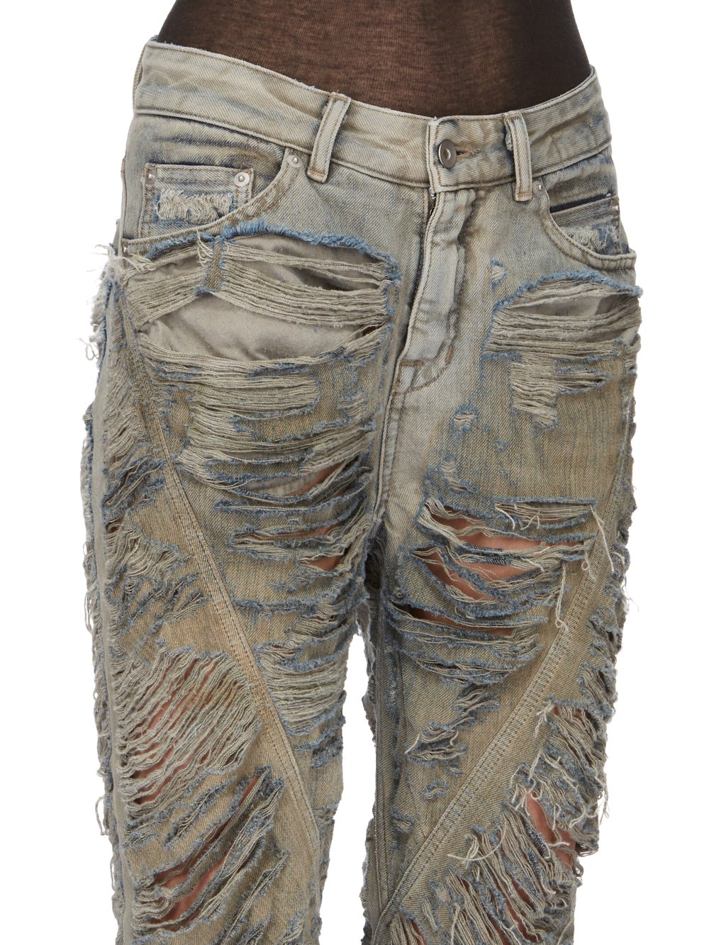 DRKSHDW FW23 LUXOR BIAS BOOTCUT IN 13OZ MINERAL PEARL SHREDDED DENIM