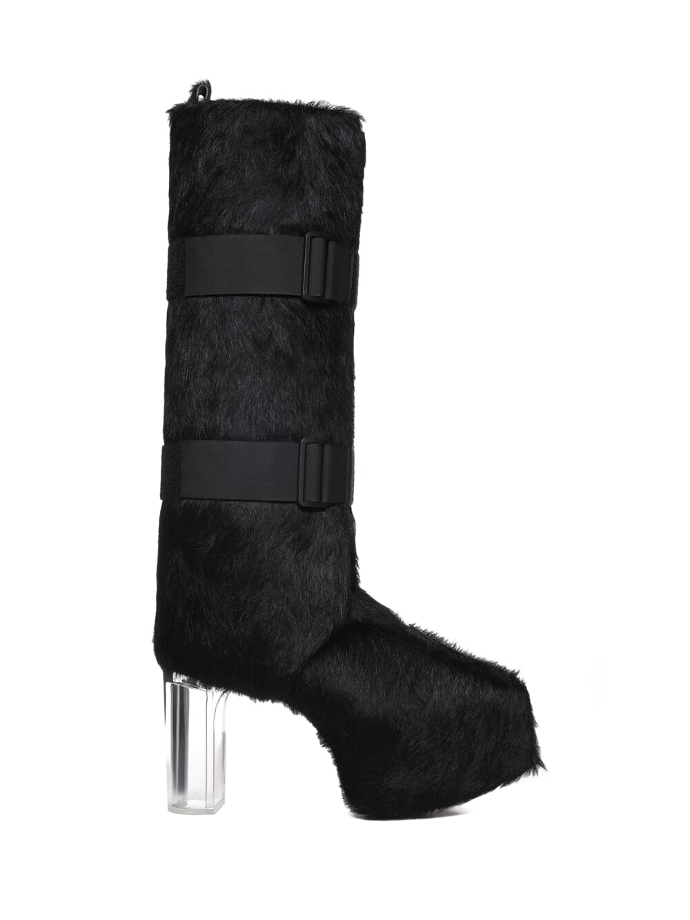 RICK OWENS FW23 LUXOR RUNWAY SPLINT PLATFORMS 45 IN BLACK UNSHAVED COW LEATHER