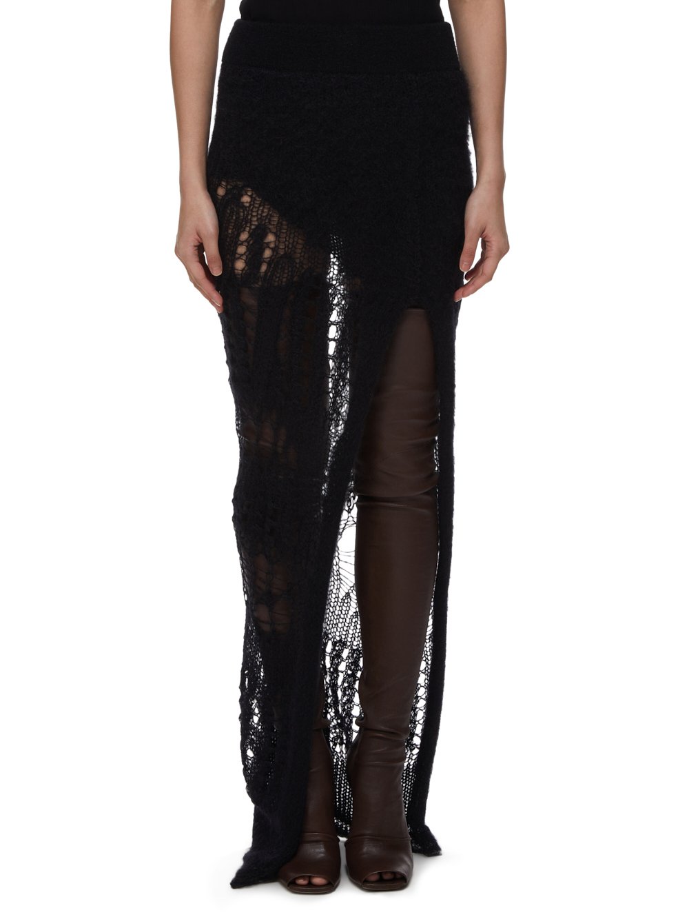 RICK OWENS FW23 LUXOR ZIGGY SKIRT IN BLACK SPIDER KNIT RICK OWENS FW23 LUXOR ZIGGY SKIRT IN BLACK SPIDER KNIT