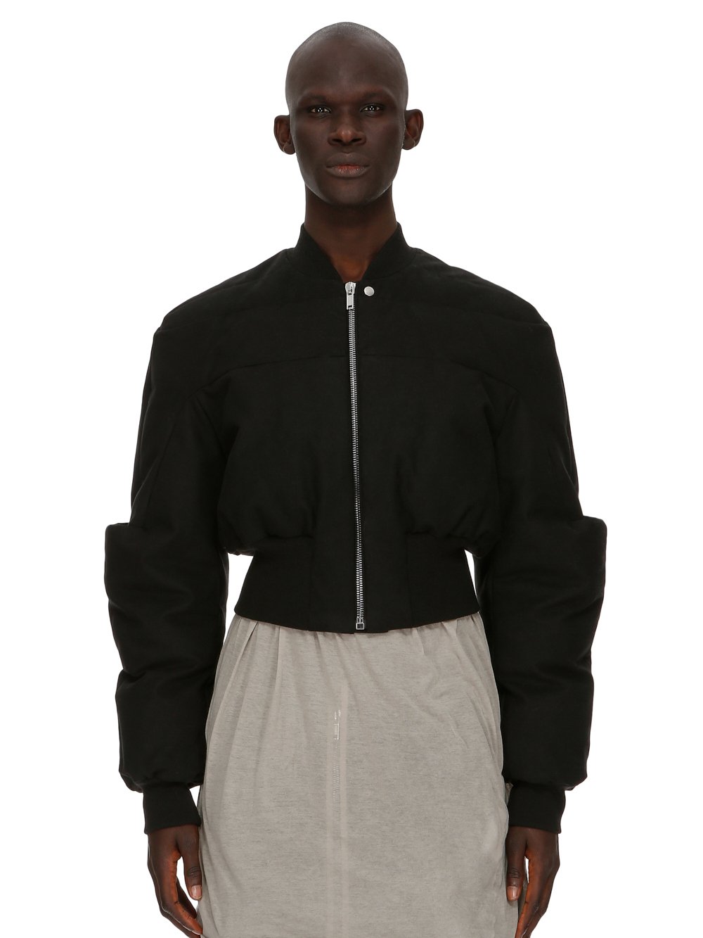 RICK OWENS FW23 LUXOR GIRDERED BOMBER CROPPED IN BLACK HEAVY MOLESKIN