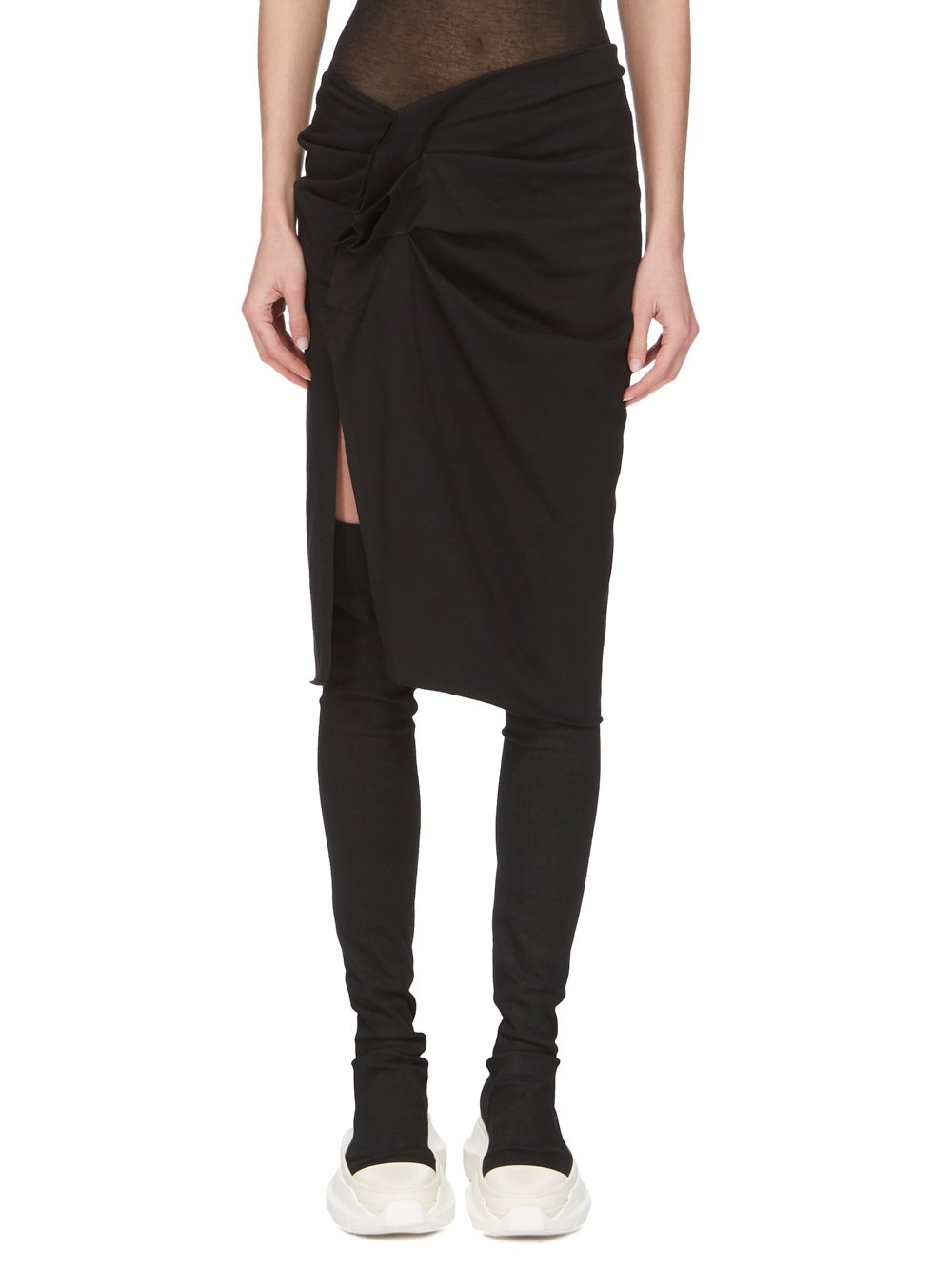 RICK OWENS FW23 LUXOR EDFU SKIRT KNEE IN BLACK COMPACT HEAVY COTTON JERSEY