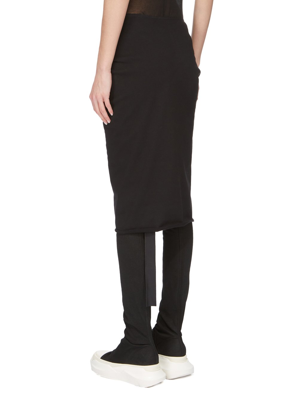 RICK OWENS FW23 LUXOR EDFU SKIRT KNEE IN BLACK COMPACT HEAVY COTTON JERSEY