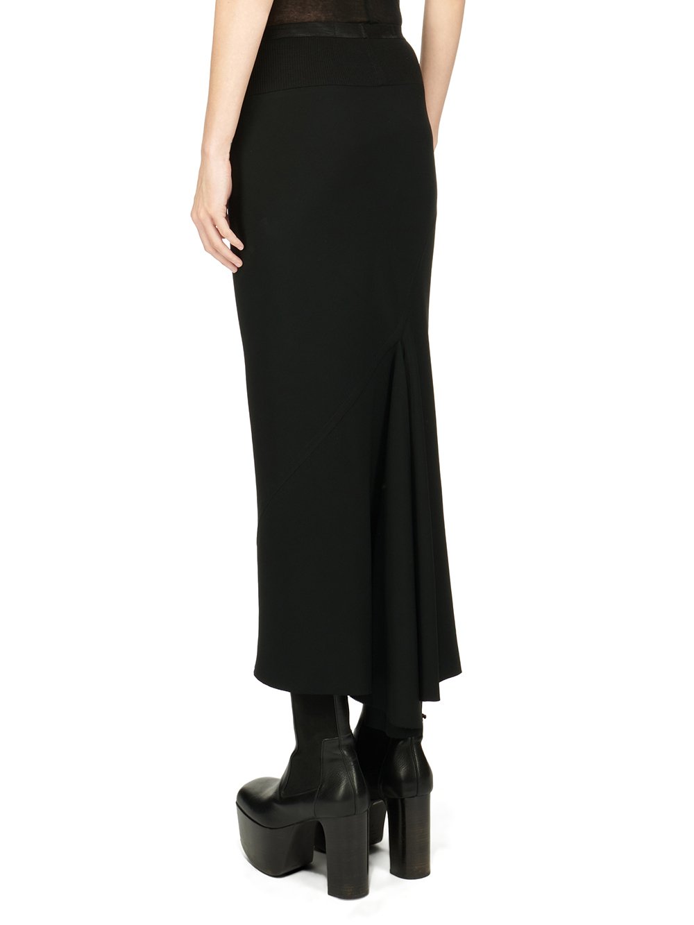 RICK OWENS FW23 LUXOR CALF BIAS SKIRT IN BLACK HEAVY CADY 