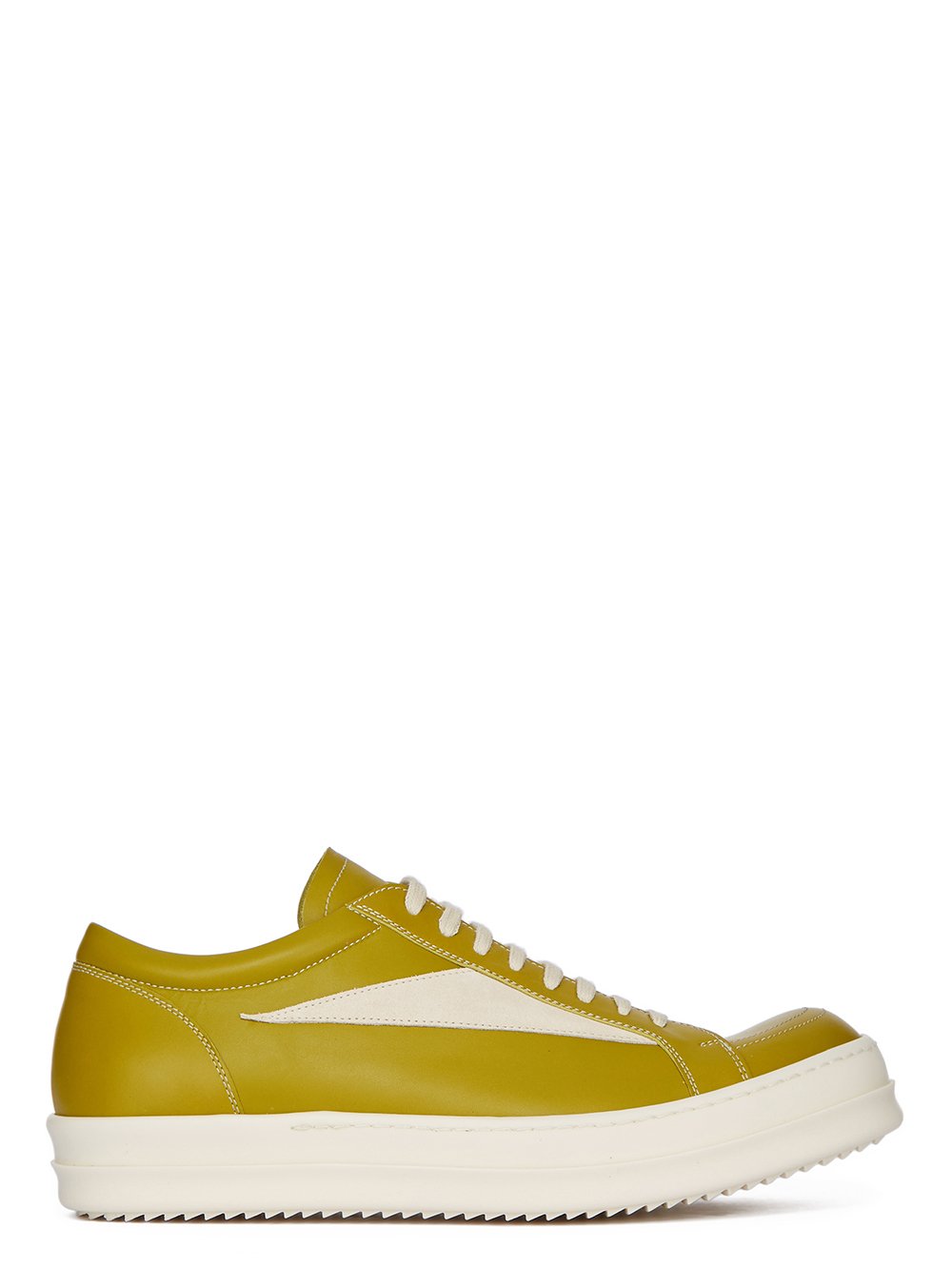 RICK OWENS FW23 LUXOR VINTAGE SNEAKS IN ACID AND MILK CORTINA GREASE CALF LEATHER AND VELOURS SUEDE