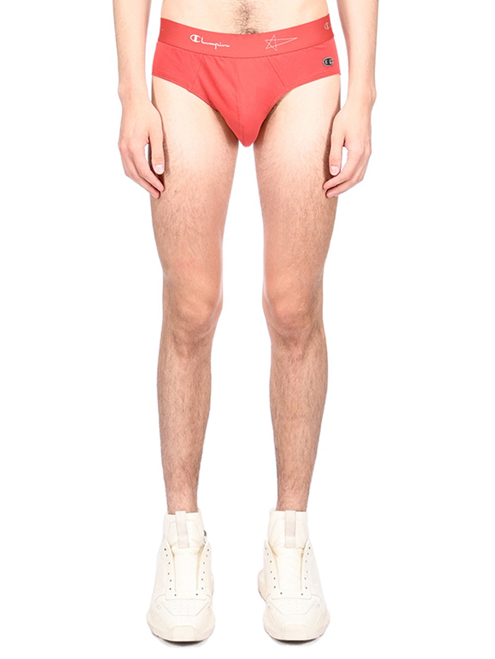 CHAMPION X RICK OWENS BRIEF IN CARNELIAN RED MEDIUM WEIGHT COTTON JERSEY 