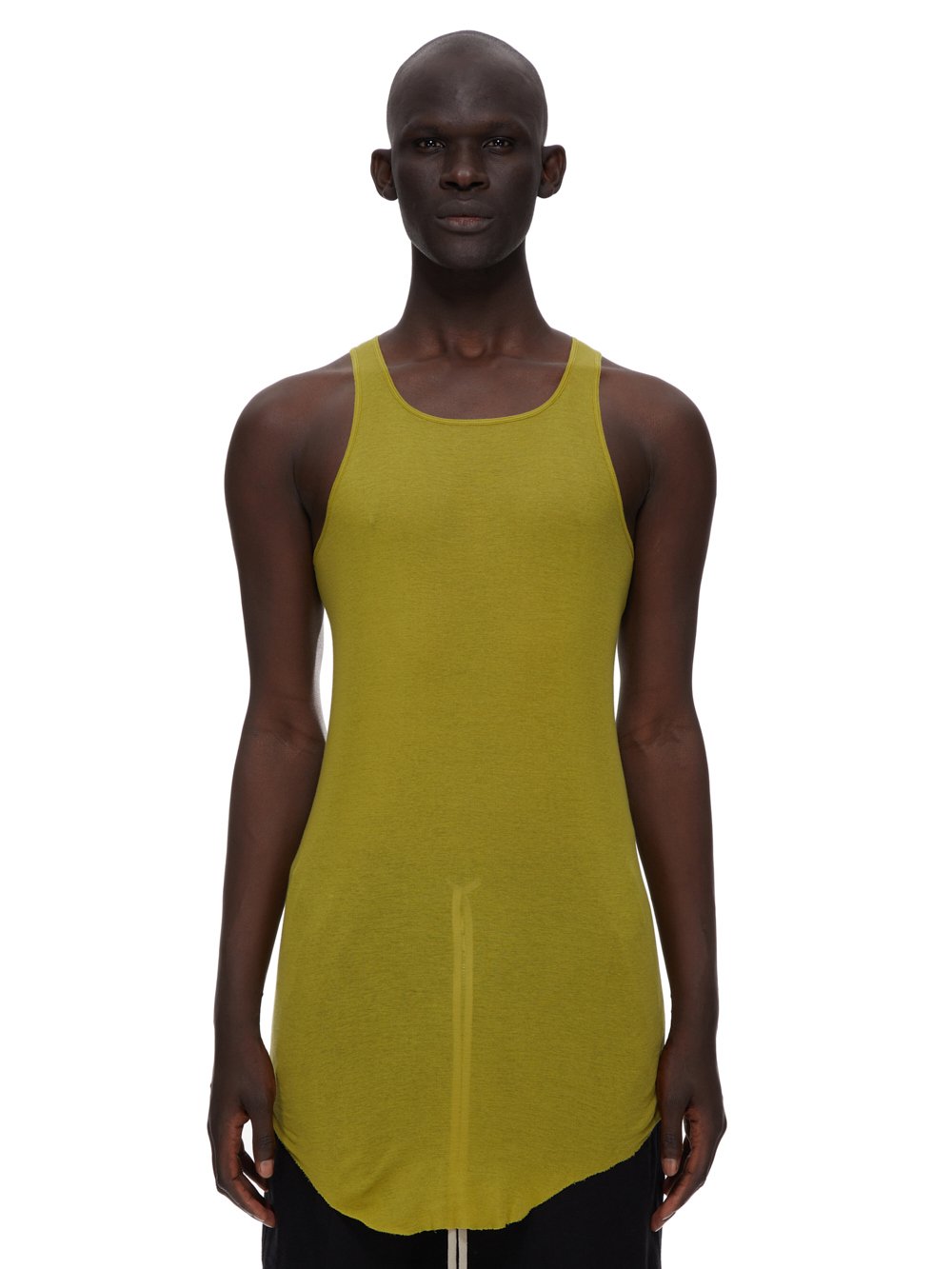 RICK OWENS FW23 LUXOR BASIC RIB TANK IN ACID YELLOW MINI RIB JERSEY