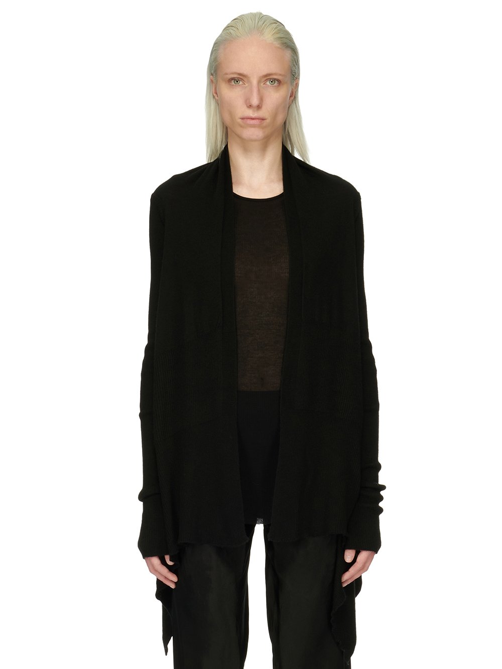 RICK OWENS FOREVER MEDIUM WRAP IN BLACK LIGHTWEIGHT RASATO CASHMERE KNIT.