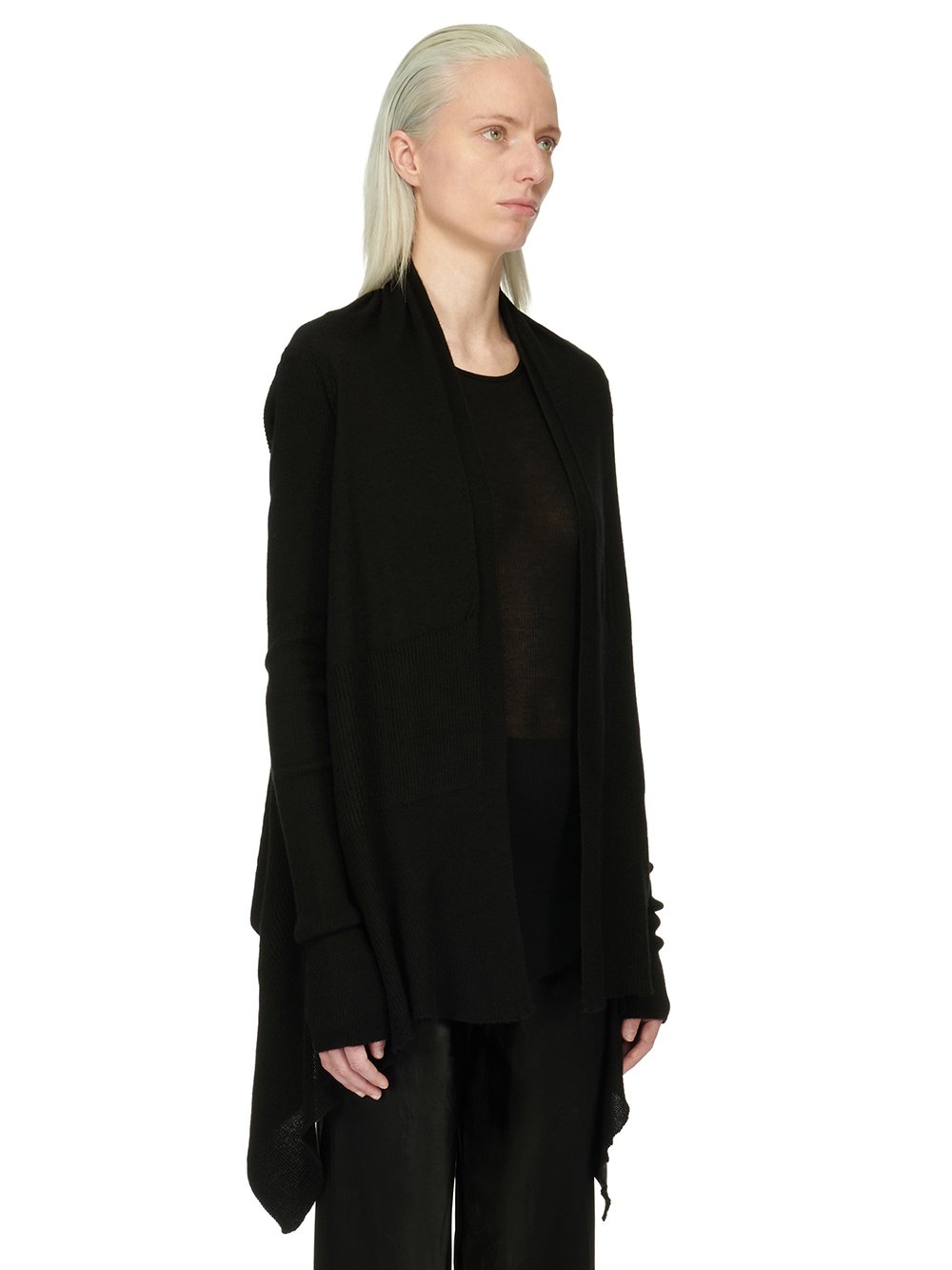 RICK OWENS FOREVER MEDIUM WRAP IN BLACK LIGHTWEIGHT RASATO CASHMERE KNIT.