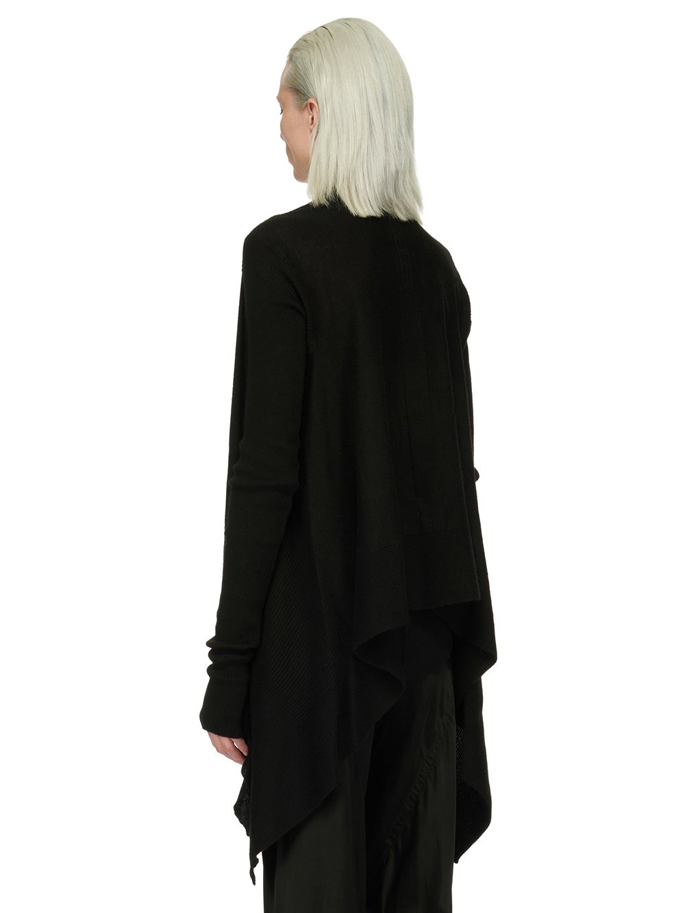 RICK OWENS FOREVER MEDIUM WRAP IN BLACK LIGHTWEIGHT RASATO CASHMERE KNIT.