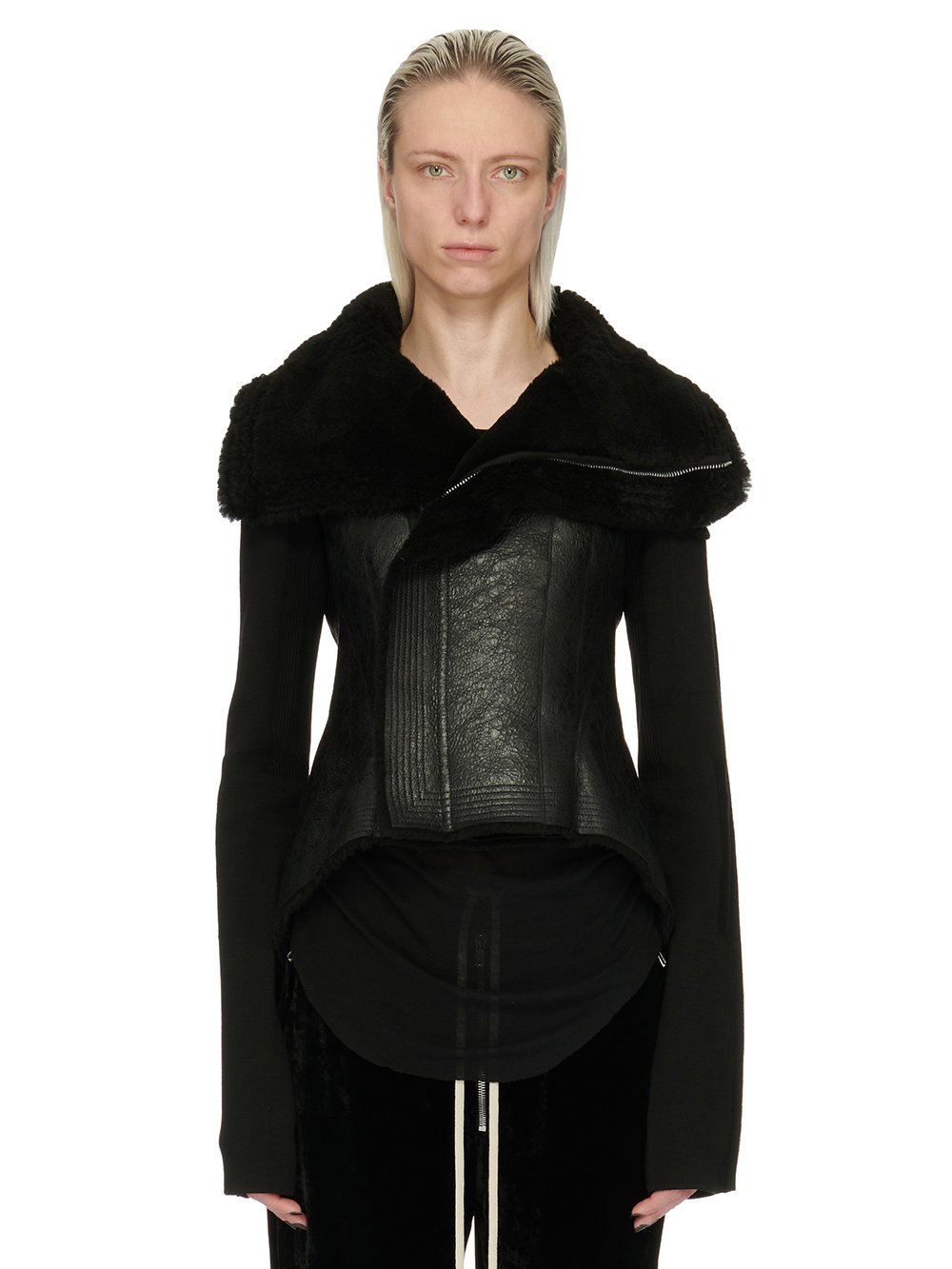 RICK OWENS FW23 LUXOR NASKA BIKER IN  BLACK BUTTER LAMB SHEARLING