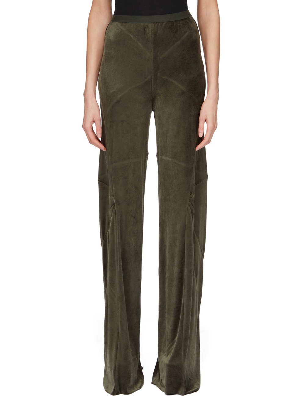 RICK OWENS LILIES FW23 LUXOR FARRAH PANTS IN FOREST VELVET JERSEY