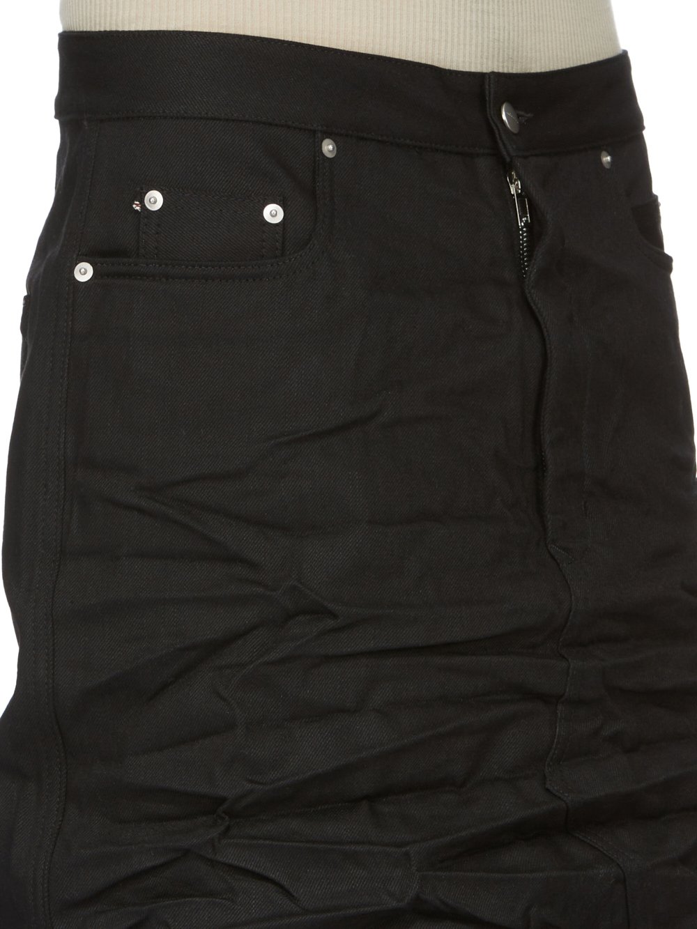 RICK OWENS FW23 LUXOR RUNWAY GODET SKIRT IN BLACK 16OZ SELVEDGE DENIM