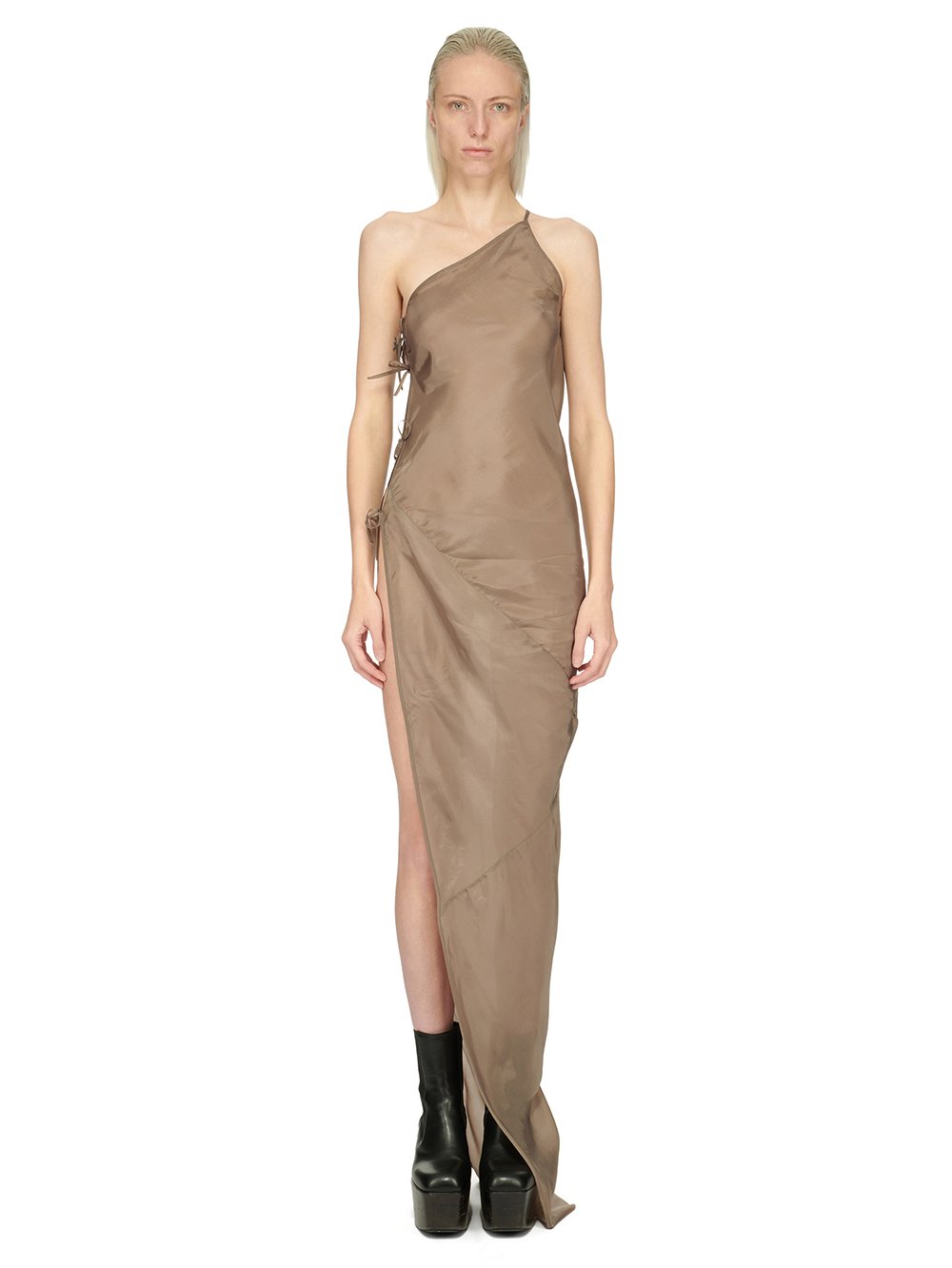 RICK OWENS FW23 LUXOR TACO GOWN IN DUST GREY CUPRO JAPONETTE