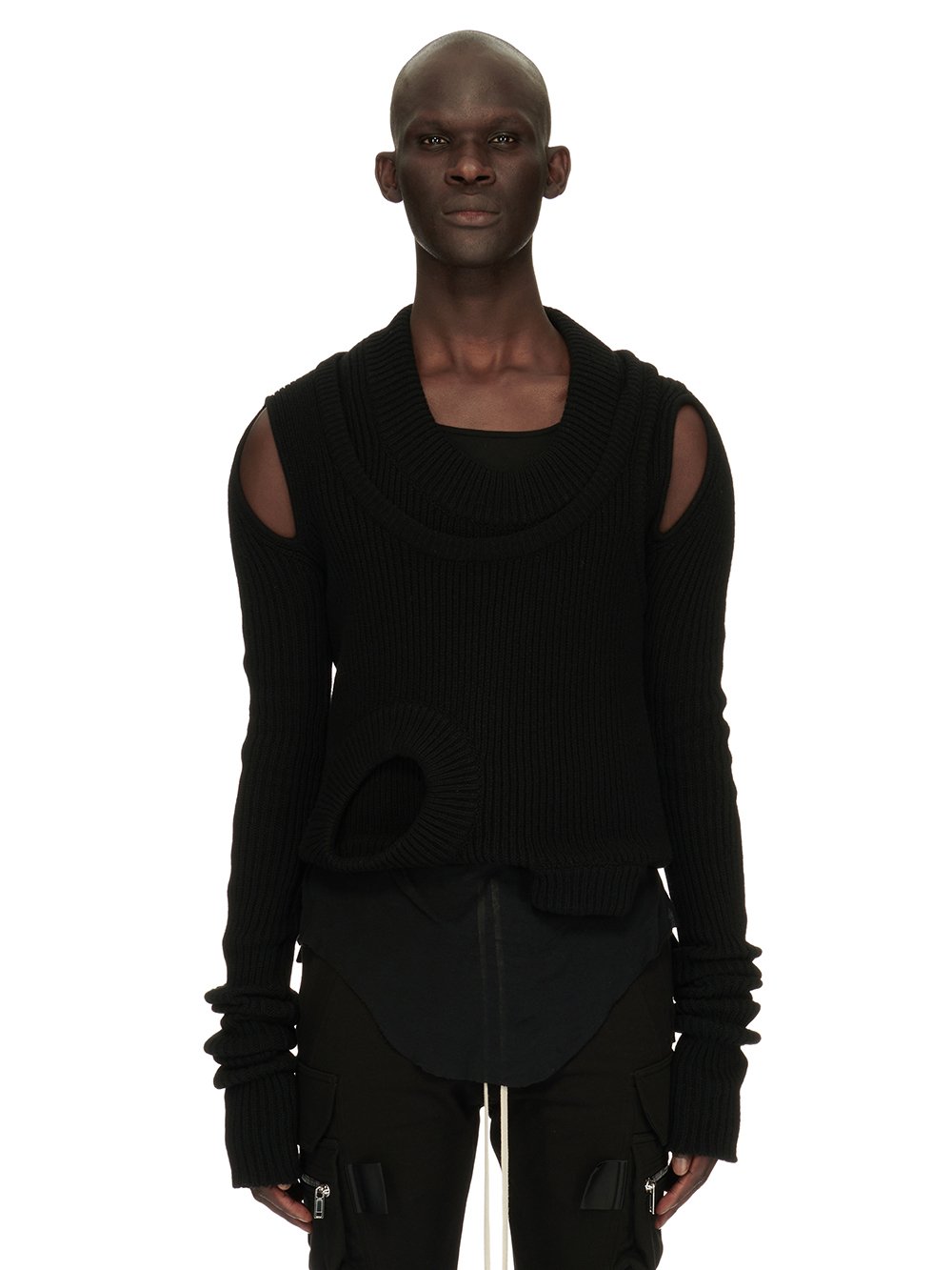 RICK OWENS FW23 LUXOR BANANA LS IN BLACK RECYCLED CASHMERE KNIT