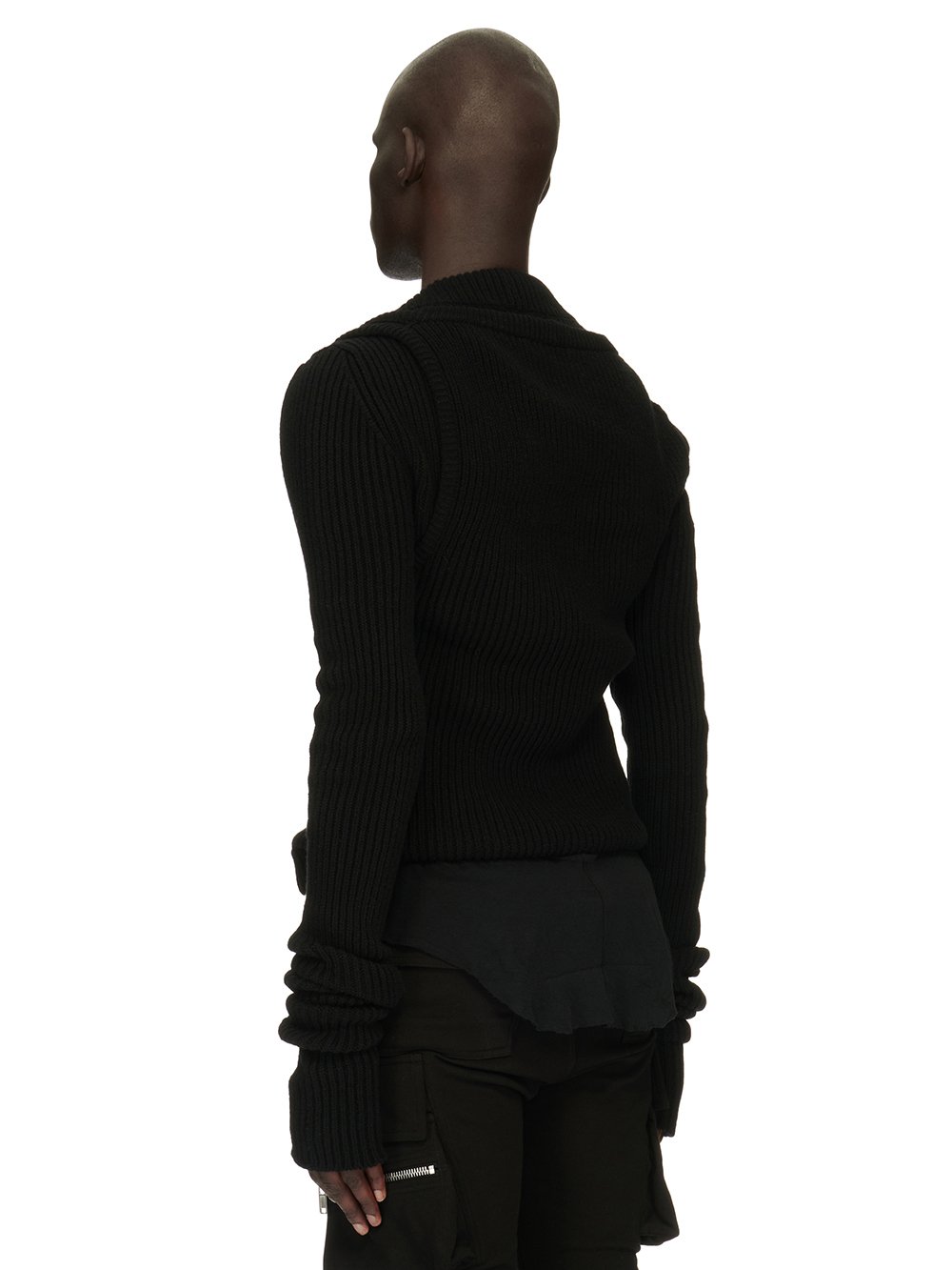 RICK OWENS FW23 LUXOR BANANA LS IN BLACK RECYCLED CASHMERE KNIT
