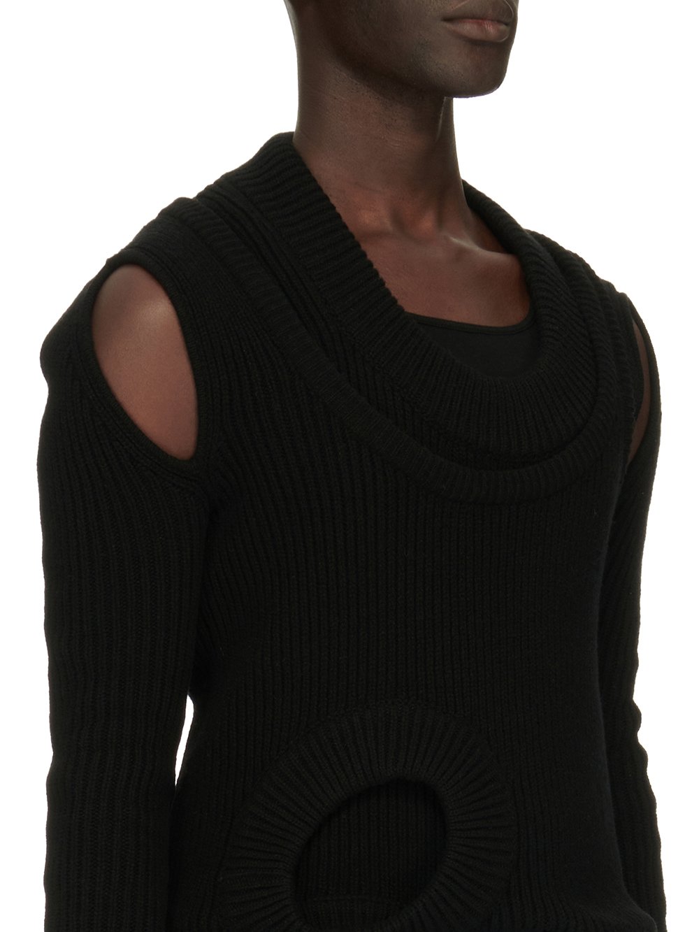 RICK OWENS FW23 LUXOR BANANA LS IN BLACK RECYCLED CASHMERE KNIT