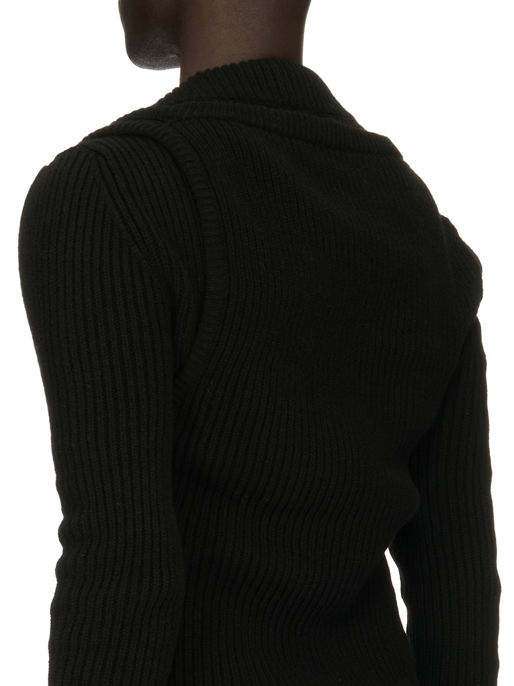 RICK OWENS FW23 LUXOR BANANA LS IN BLACK RECYCLED CASHMERE KNIT