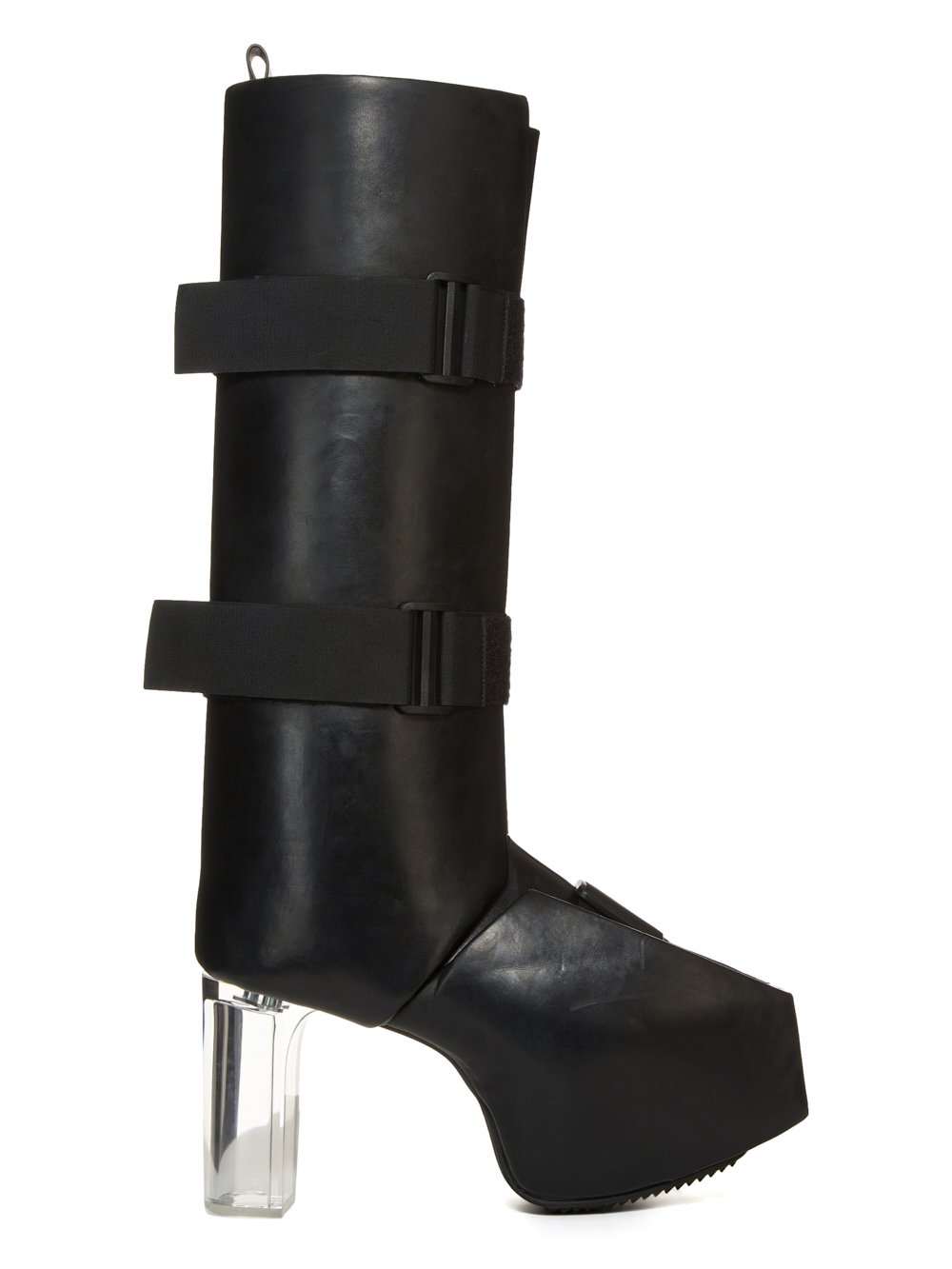 RICK OWENS FW23 LUXOR SPLINT PLATFORMS 45 IN BLACK GROPPONE COW LEATHER 