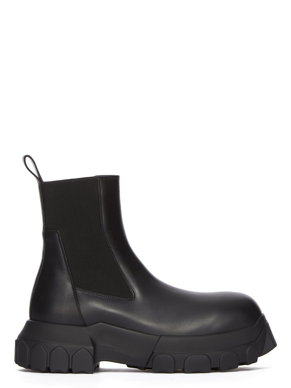 RICK OWENS FW23 LUXOR BEATLE BOZO TRACTOR IN BLACK CORTINA GREASE CALF LEATHER