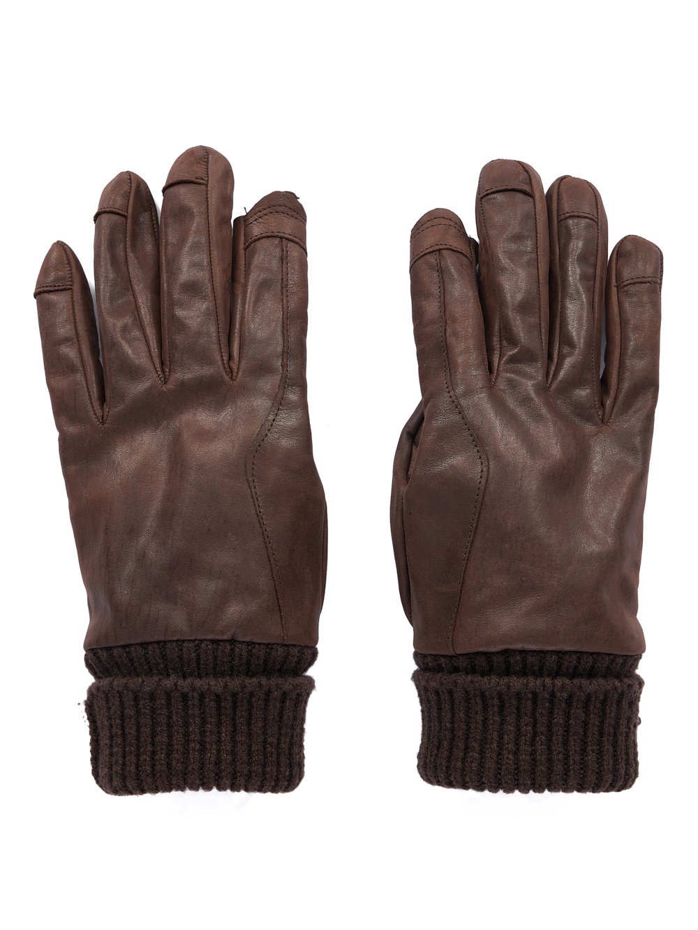 RICK OWENS FW23 LUXOR RUNWAY SHORT RIBCUFF GLOVES IN BROWN SUGAR CALF LEATHER