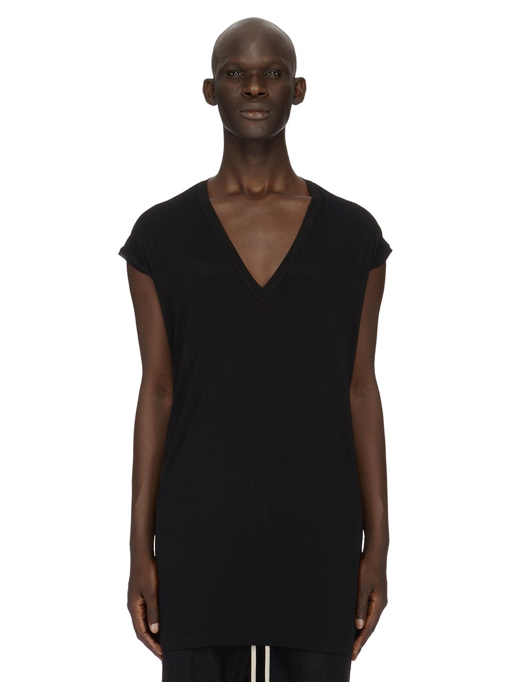 RICK OWENS FW23 LUXOR DEEP V NECK SS T IN BLACK HEAVY STRETCH CUPRO JERSEY RICK OWENS FW23 LUXOR DEEP V NECK SS T IN BLACK HEAVY STRETCH CUPRO JERSEY