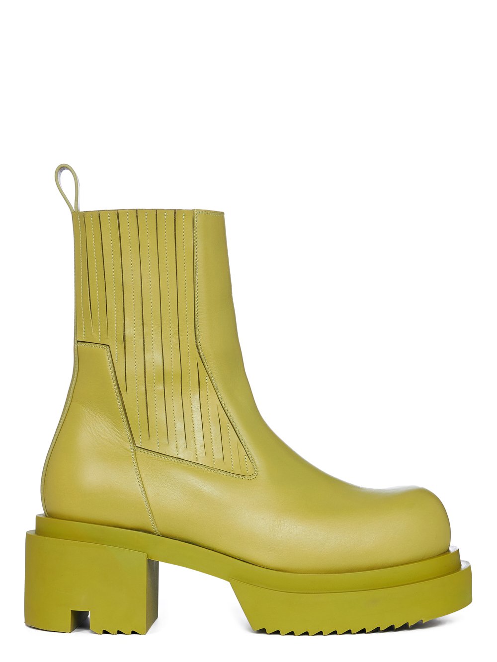 RICK OWENS FW23 LUXOR BEATLE BOGUN IN ACID YELLOW CORTINA GREASE CALF LEATHER RICK OWENS FW23 LUXOR BEATLE BOGUN IN ACID YELLOW CORTINA GREASE CALF LEATHER