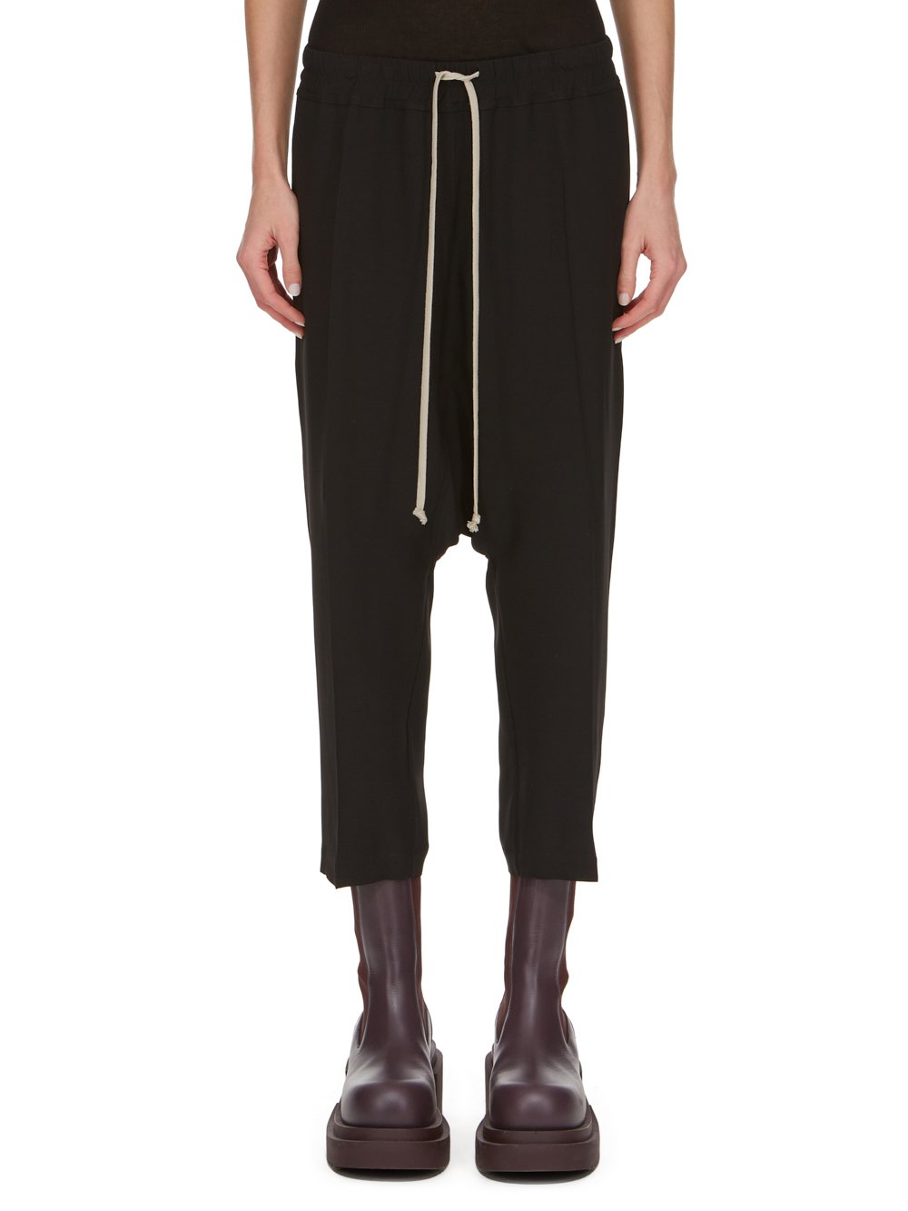 RICK OWENS FW23 LUXOR DRAWSTRING CROPPED IN BLACK HEAVY CADY 