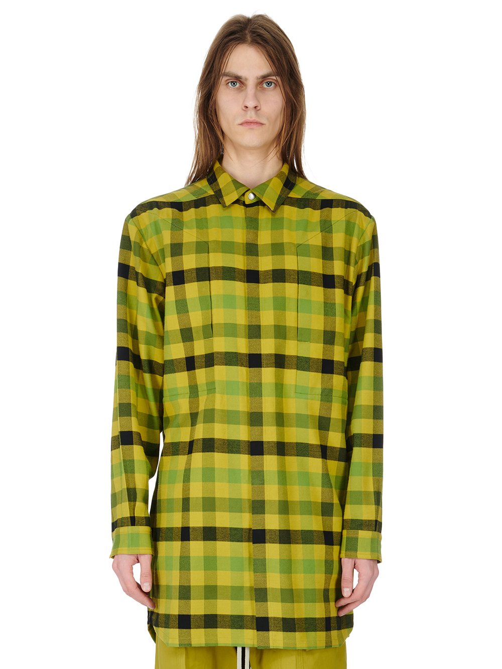 RICK OWENS FW23 LUXOR JUMBO FOGPOCKET OUTERSHIRT IN ACID COTTON PLAID