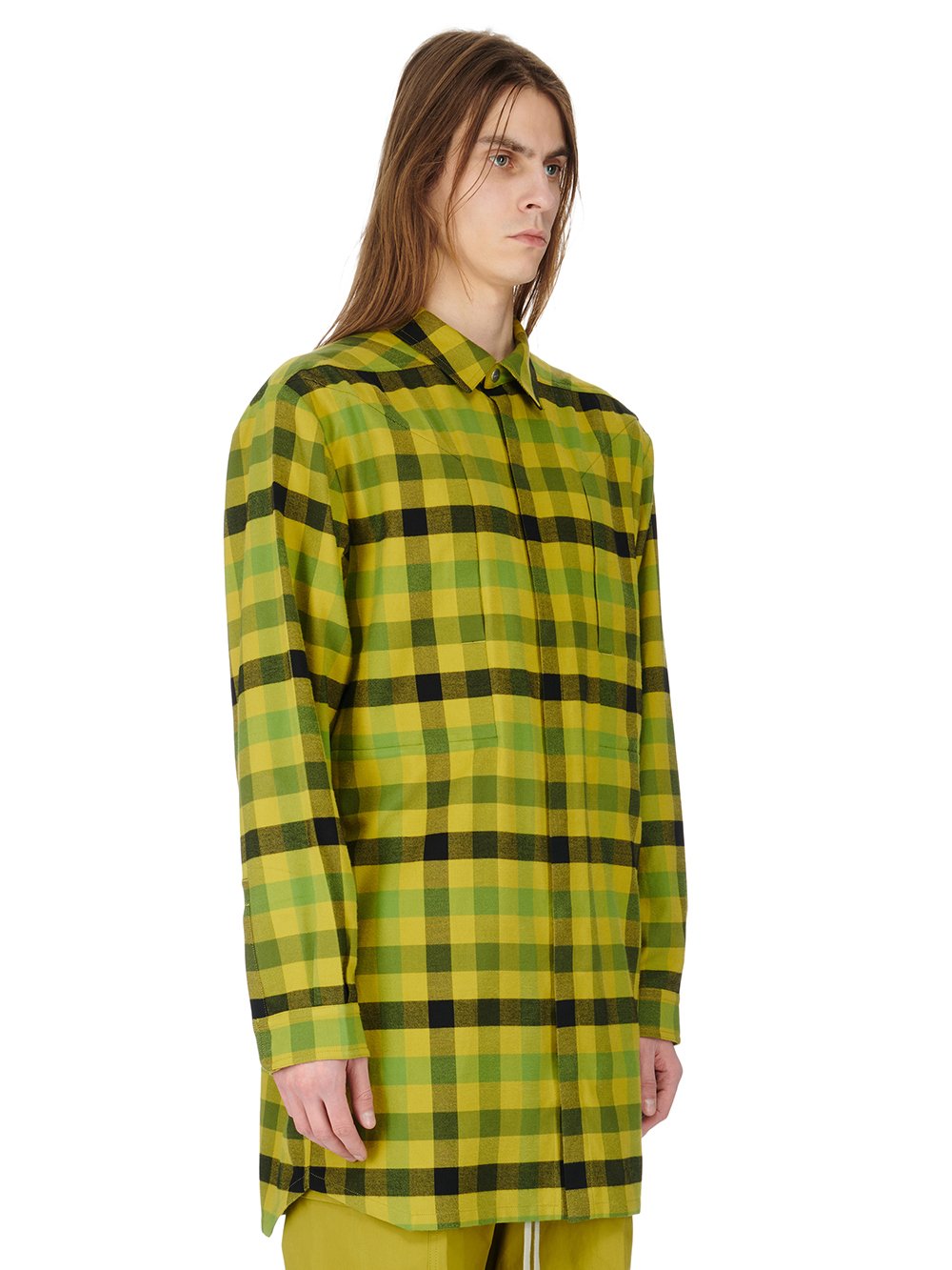 RICK OWENS FW23 LUXOR JUMBO FOGPOCKET OUTERSHIRT IN ACID COTTON PLAID