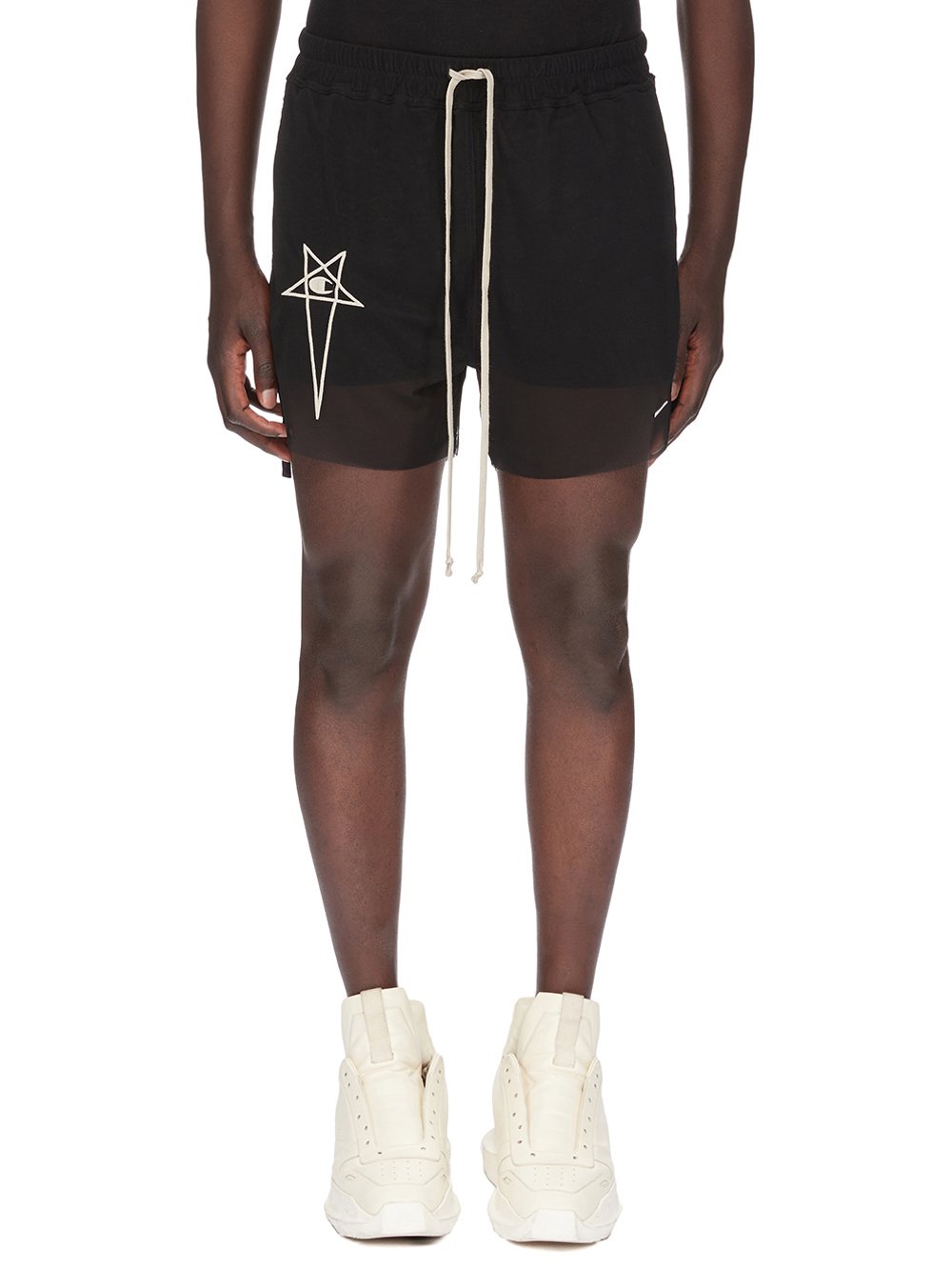 CHAMPION X RICK OWENS DOLPHIN BOXERS IN BLACK RECYCLED NYLON MICROMESH